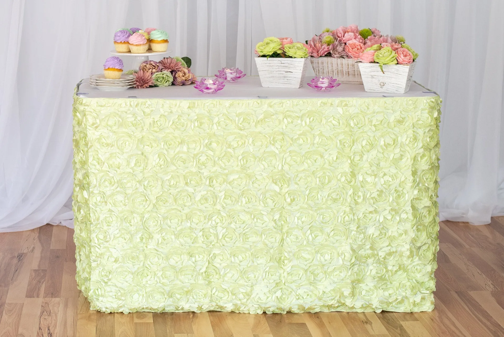 14 ft. Rosette Satin Table Skirt (13 Colors)