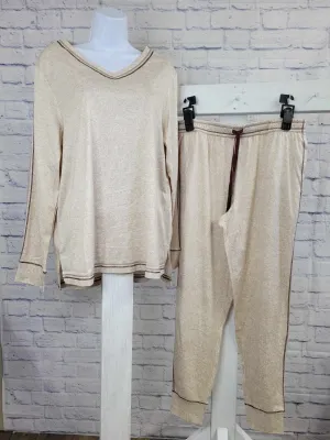 1X OATMEAL HTHR A516684 Cuddl Duds Regular Sound Sleep Pajama Set with Stitch Detail