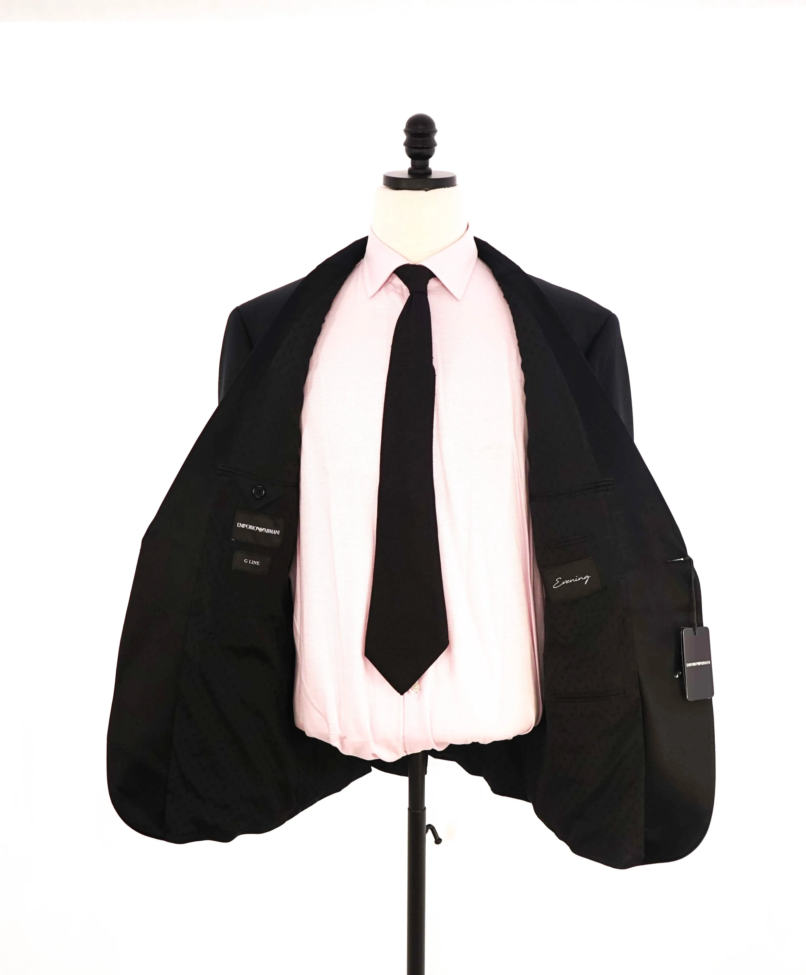$2,095 EMPORIO ARMANI - “G LINE” CHECK 1-Btn Peak Lapel 130's Tuxedo Suit - 48R