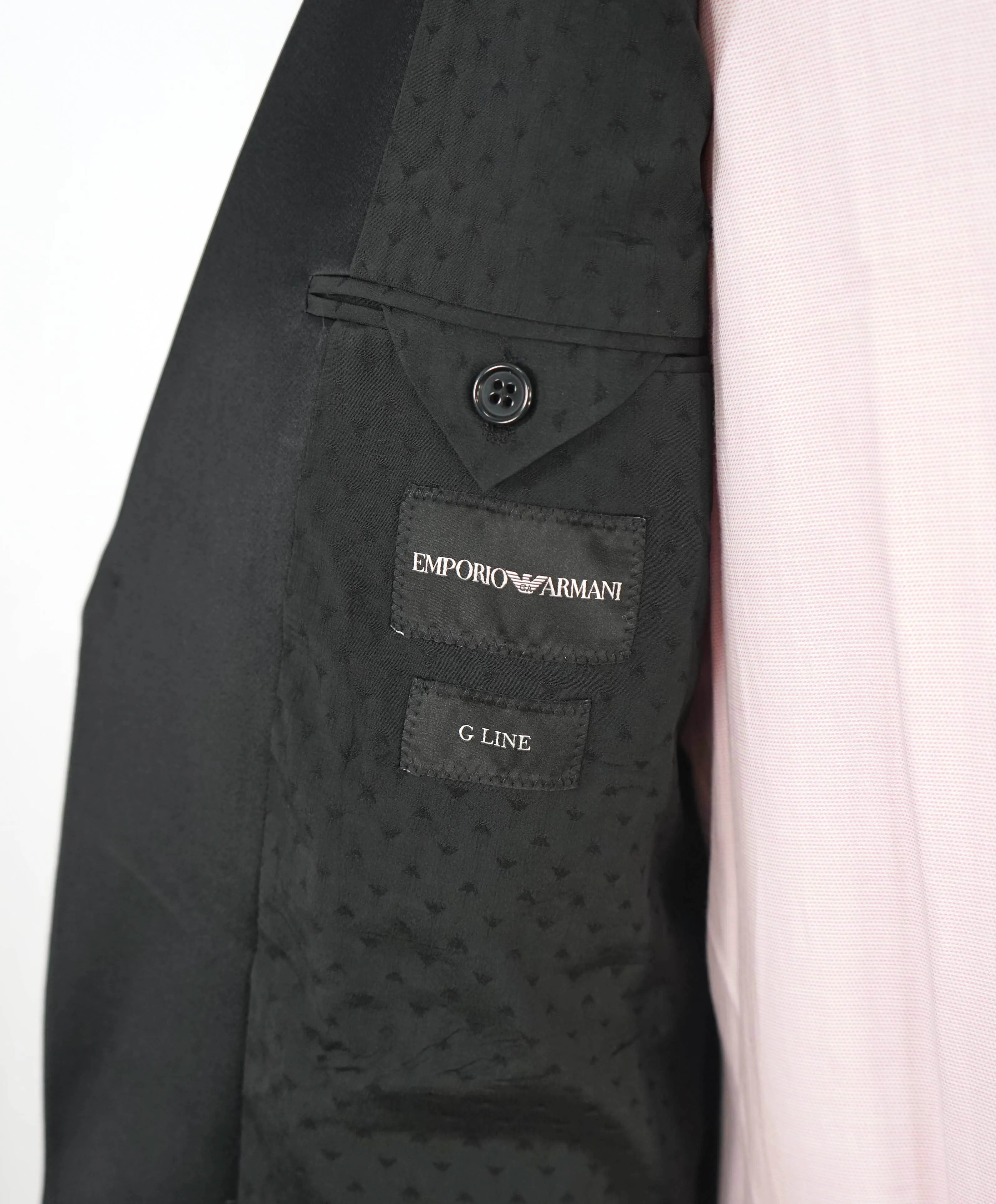 $2,095 EMPORIO ARMANI - “G LINE” CHECK 1-Btn Peak Lapel 130's Tuxedo Suit - 48R