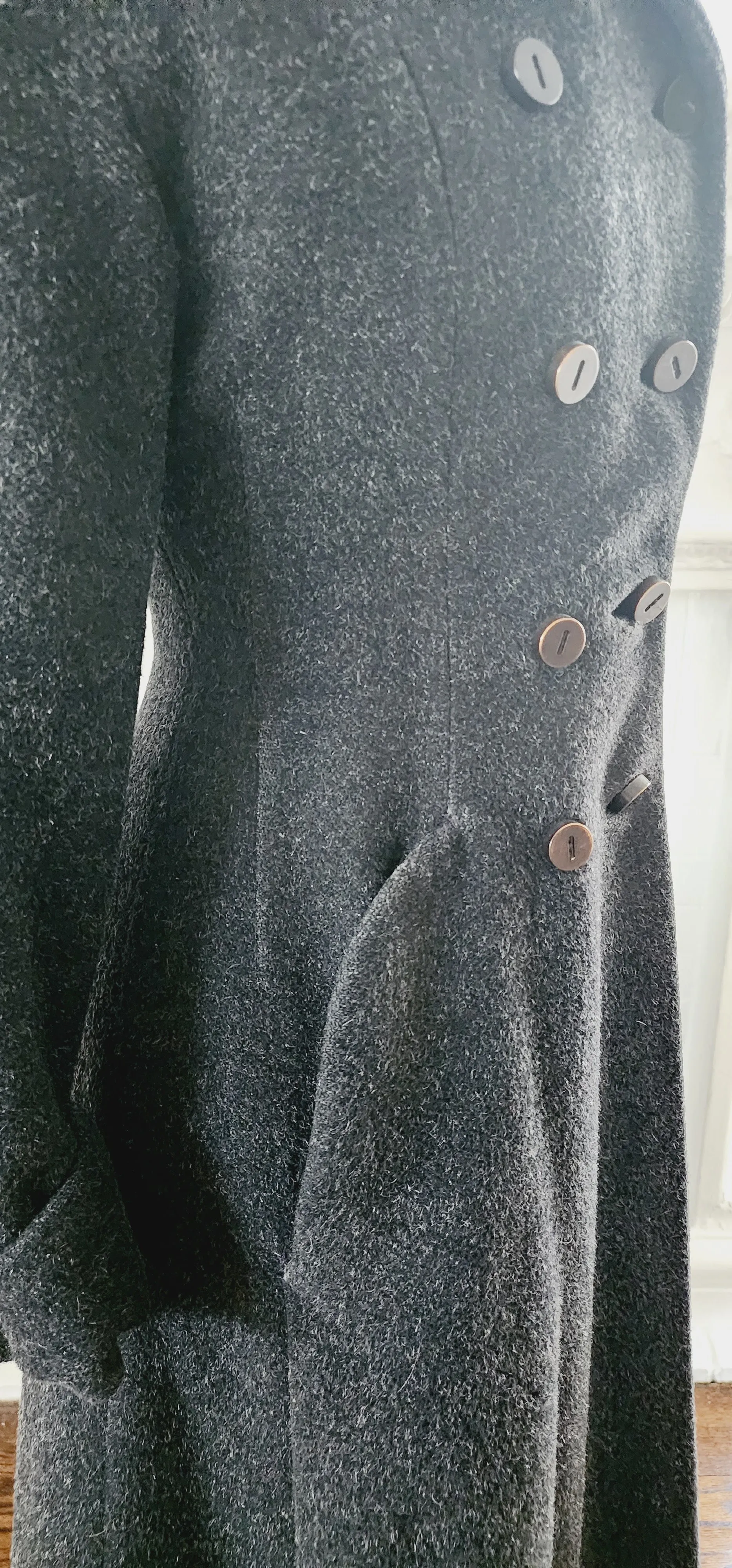 40s 50s Gray Wool Princess Coat w/Shawl Collar & Double Breasted Closure / Small