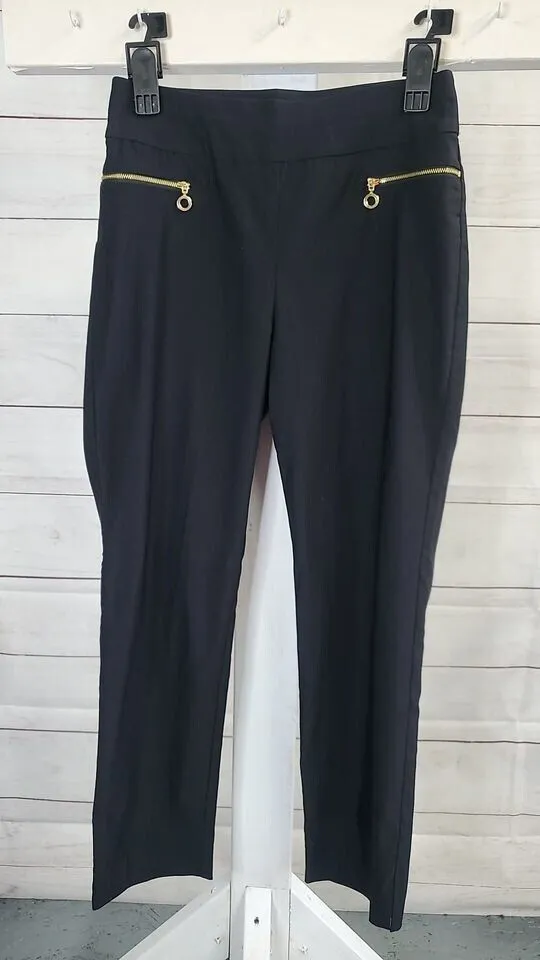 8R BLACK A378570 Susan Graver Regular Ultra Stretch Pull-On Ankle Pants w/Zip Pockets