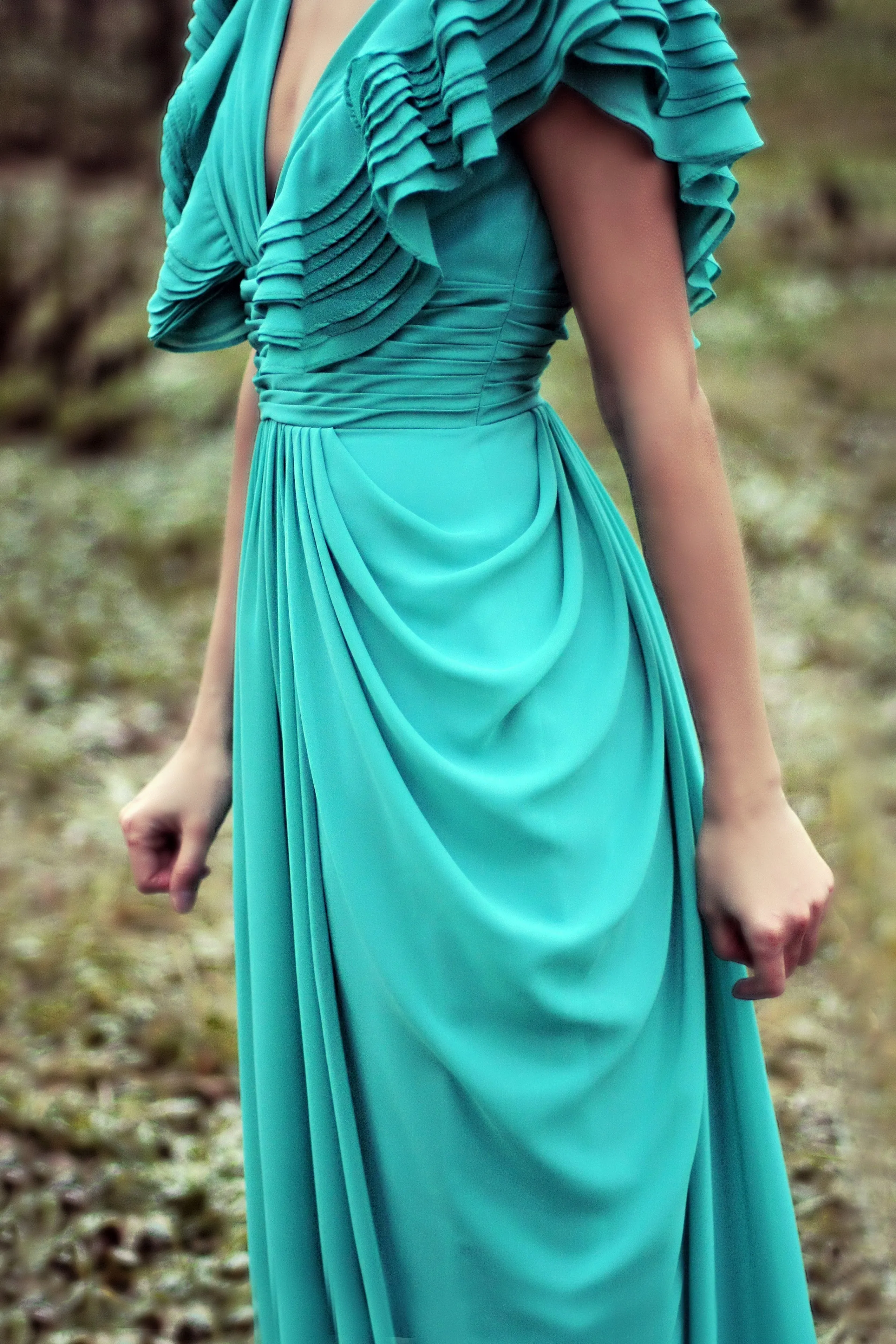 A-line Deep V-neck Floor Length Chiffon Backless Prom Dress