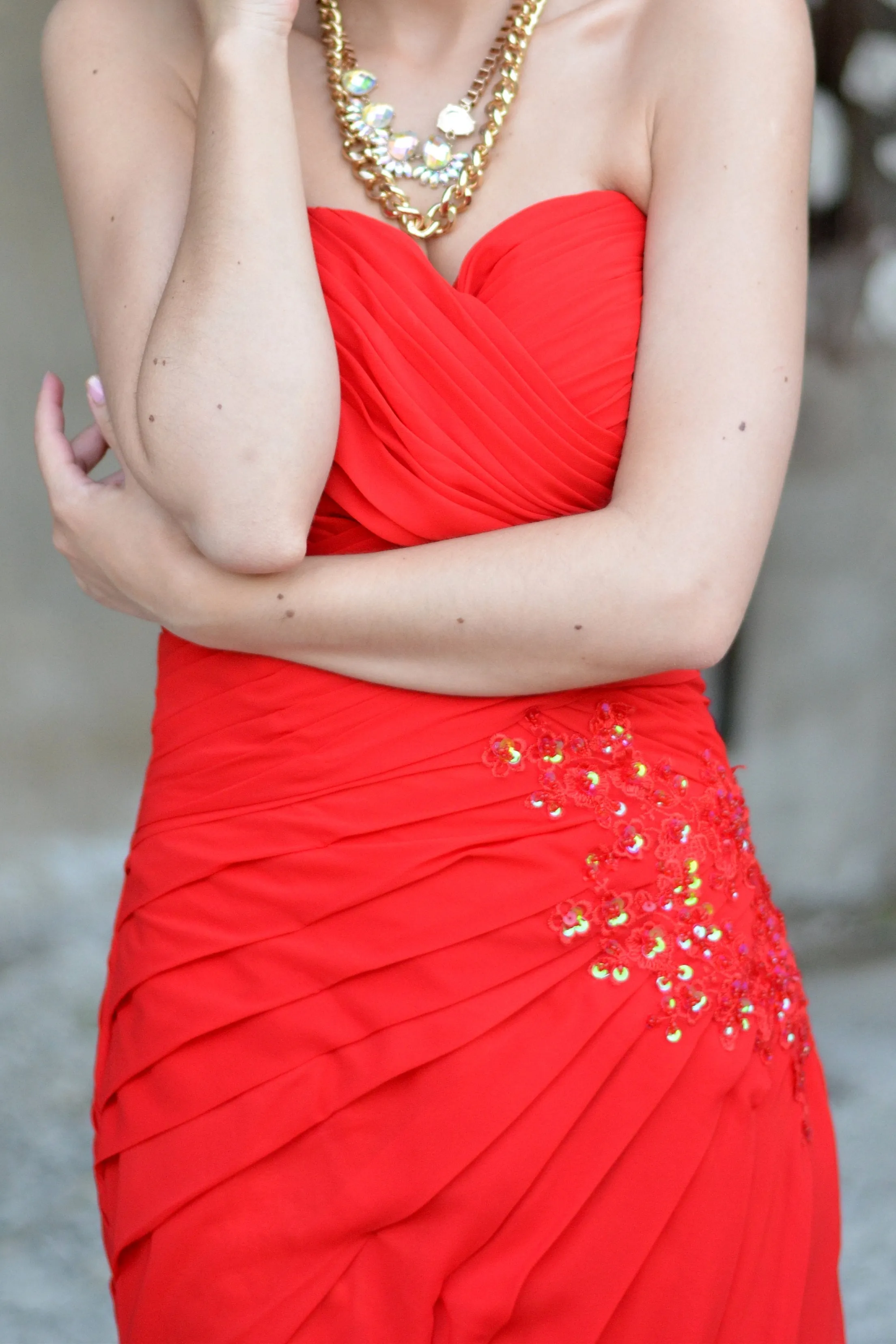 A-line Sweetheart Floor Length Chapel Chiffon Rhinestone Prom Dress