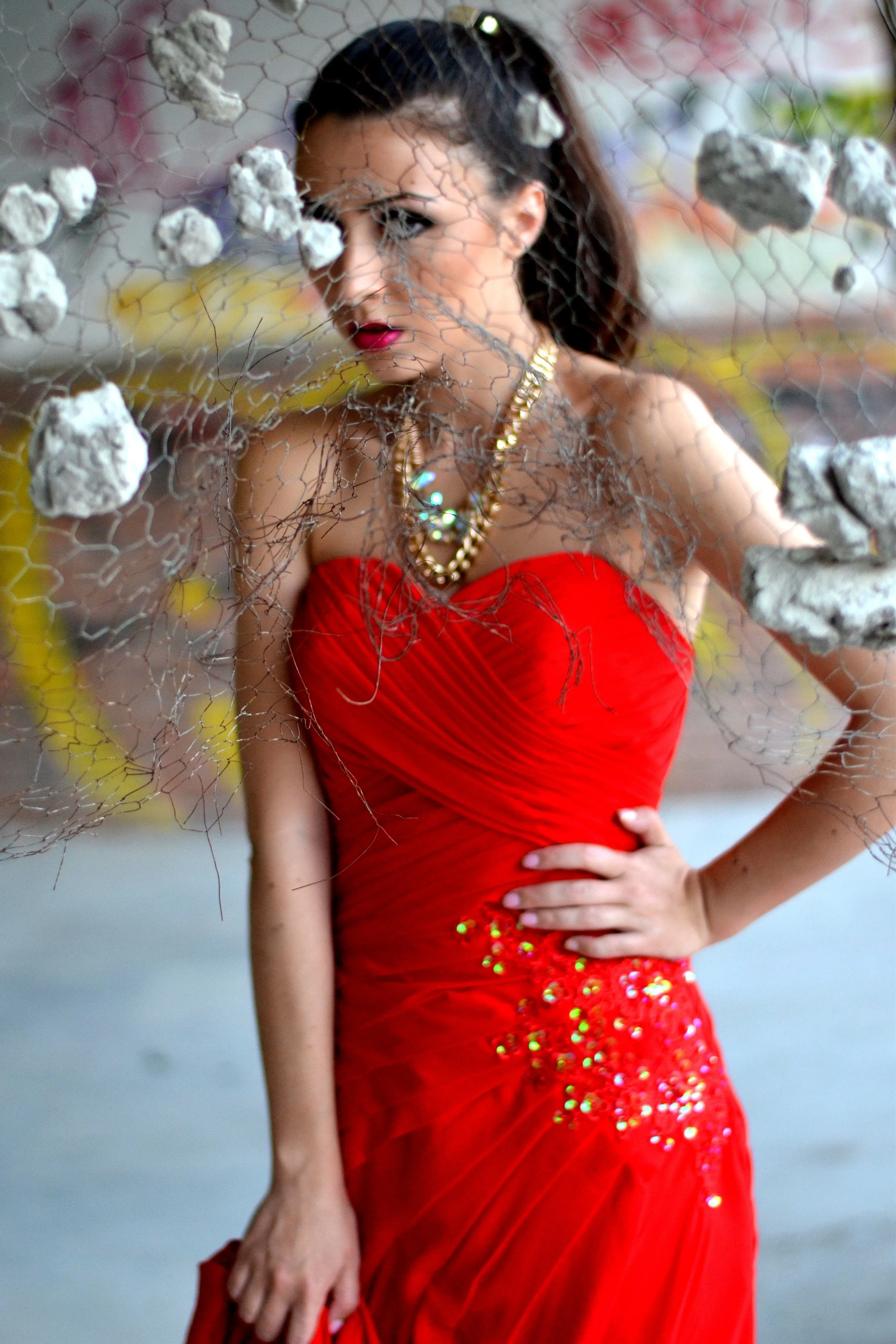 A-line Sweetheart Floor Length Chapel Chiffon Rhinestone Prom Dress