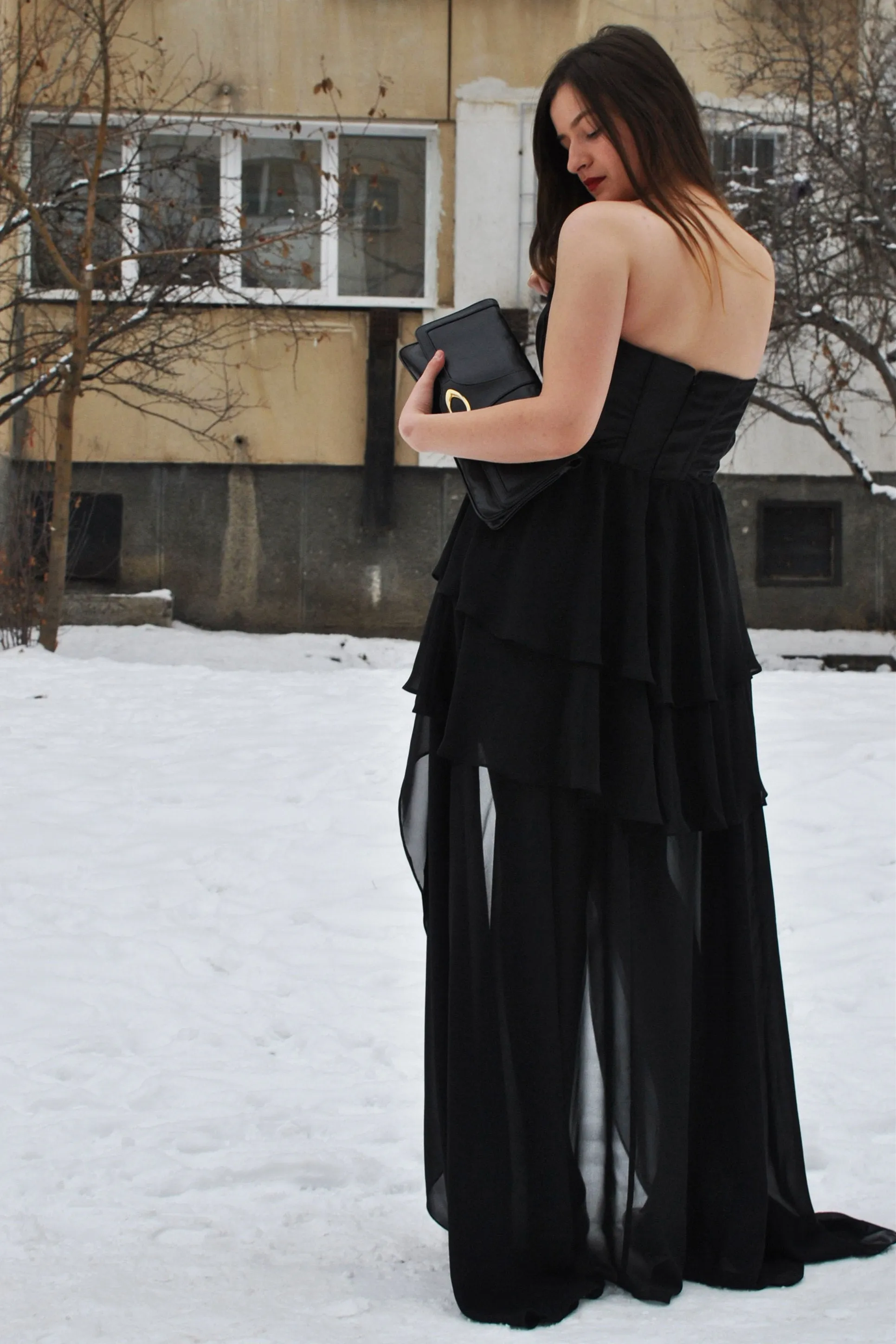 A-line Sweetheart High-low Length Chapel Chiffon Prom Dress