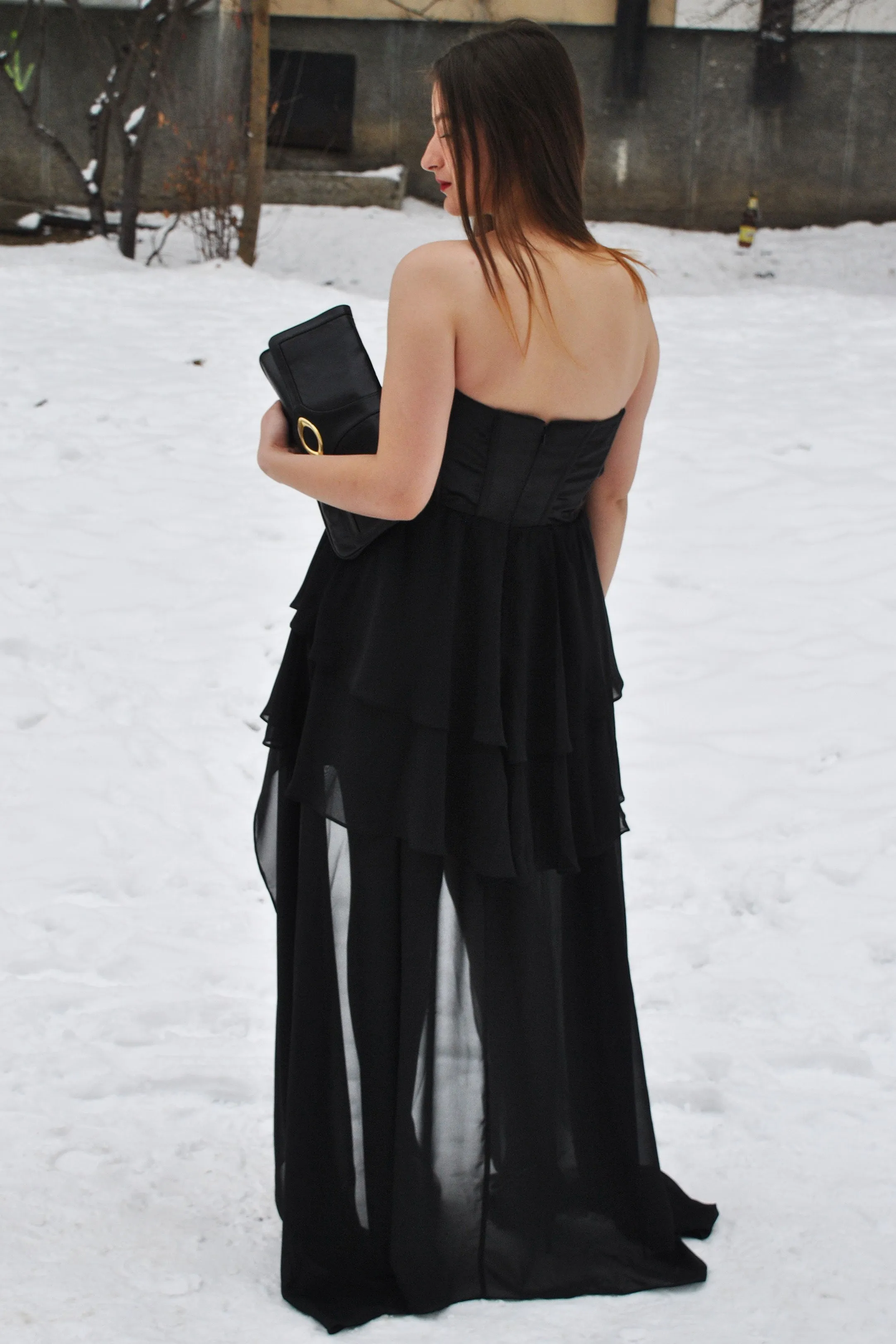 A-line Sweetheart High-low Length Chapel Chiffon Prom Dress
