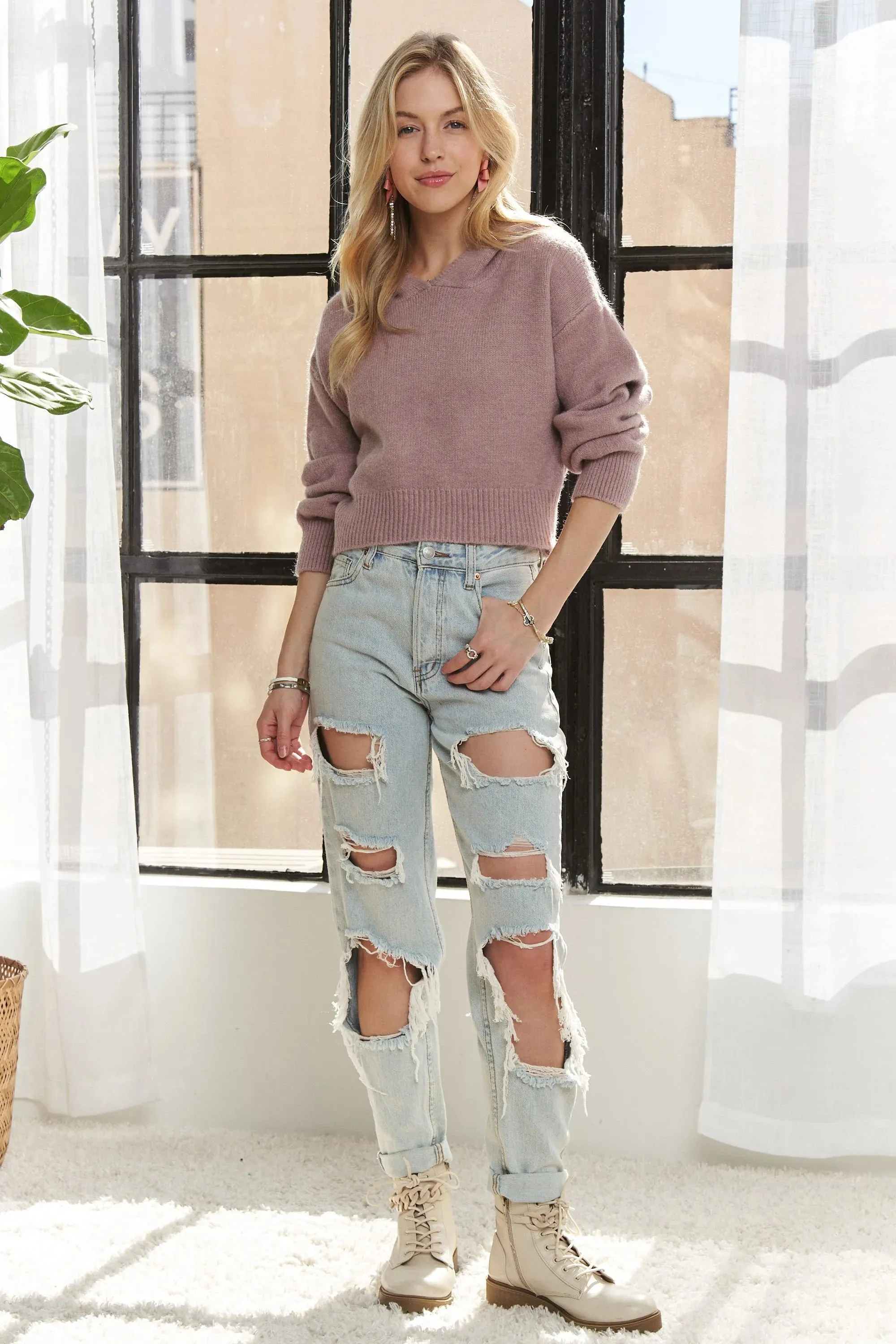 ADORA Cropped Hoodie Relaxed Sweater