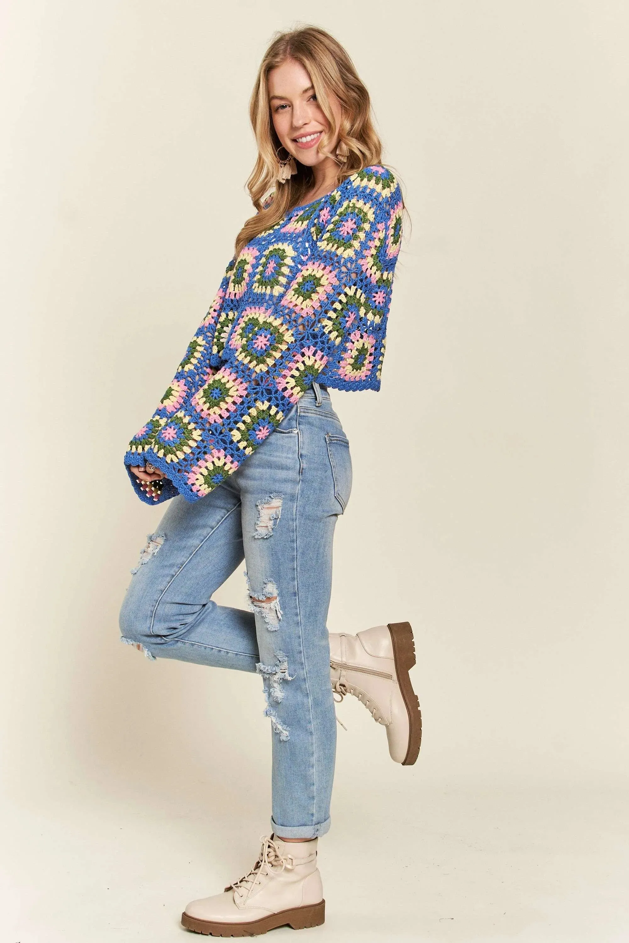ADORA Multicolor Crochet Crop Top