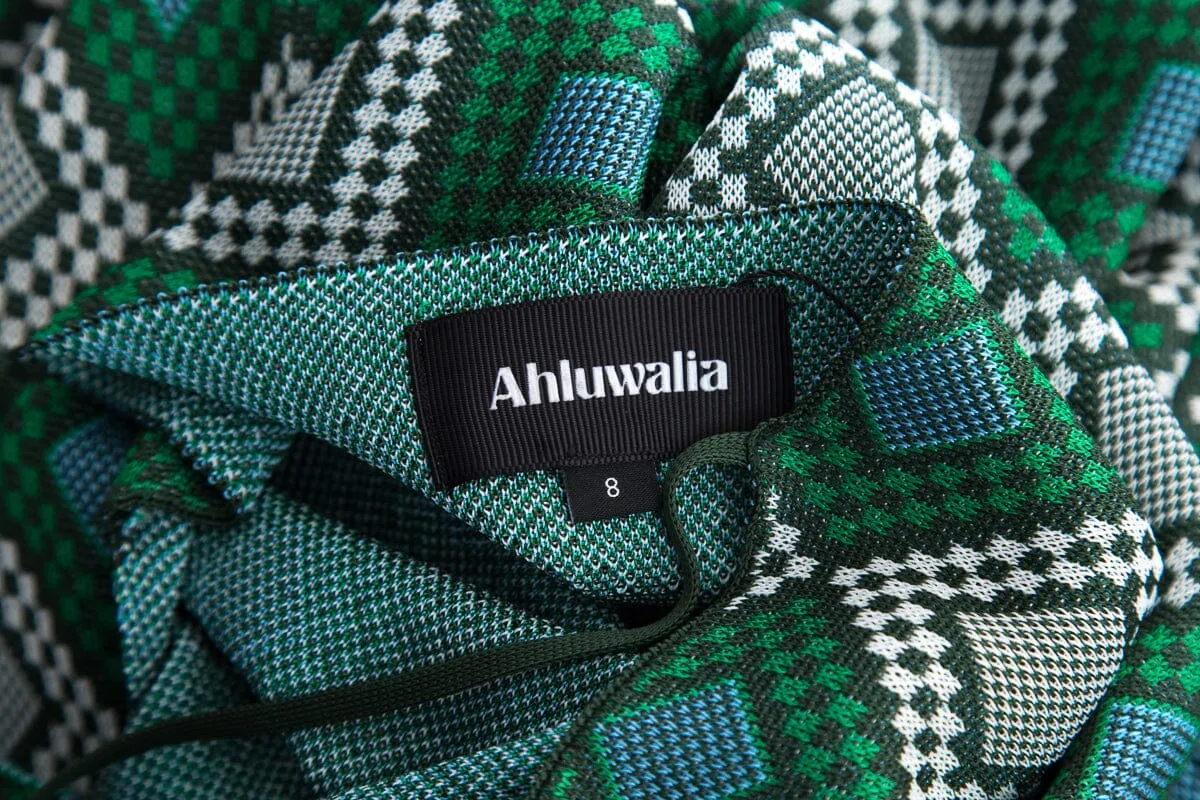 Ahluwalia Green Geometric Diamond Print Sleeveless Dress SZ 8