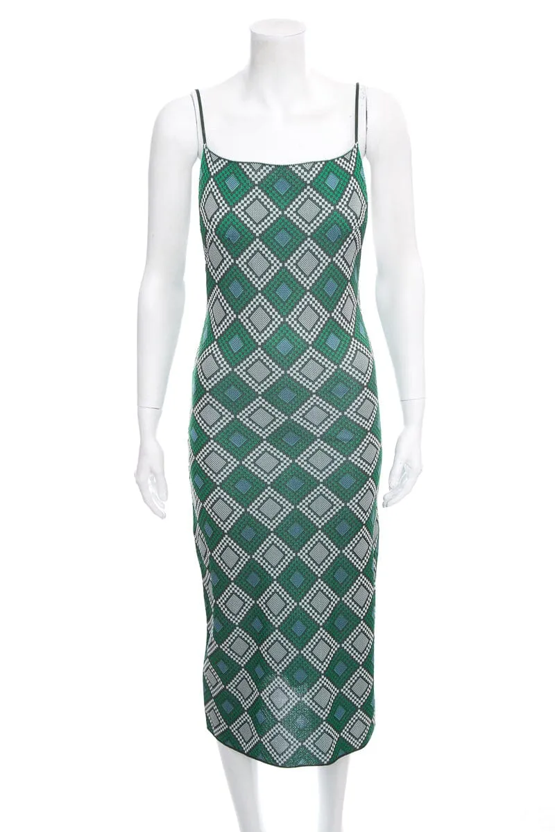 Ahluwalia Green Geometric Diamond Print Sleeveless Dress SZ 8