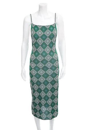 Ahluwalia Green Geometric Diamond Print Sleeveless Dress SZ 8