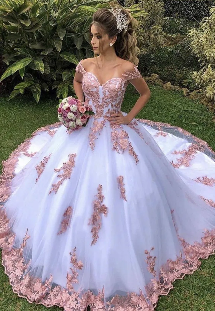 Amazing Off Shoulder White Lace Long Prom Dress, White Lace Formal Evening Dress, White Ball Gown