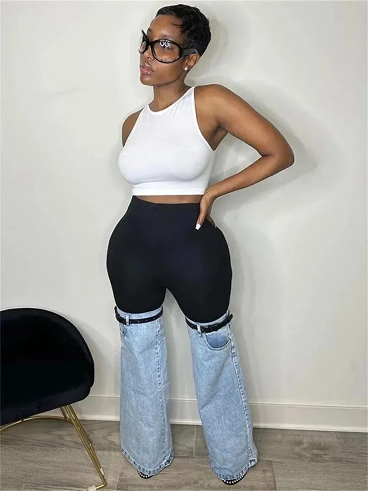 “Amber” Denim Leg-warmer Tights