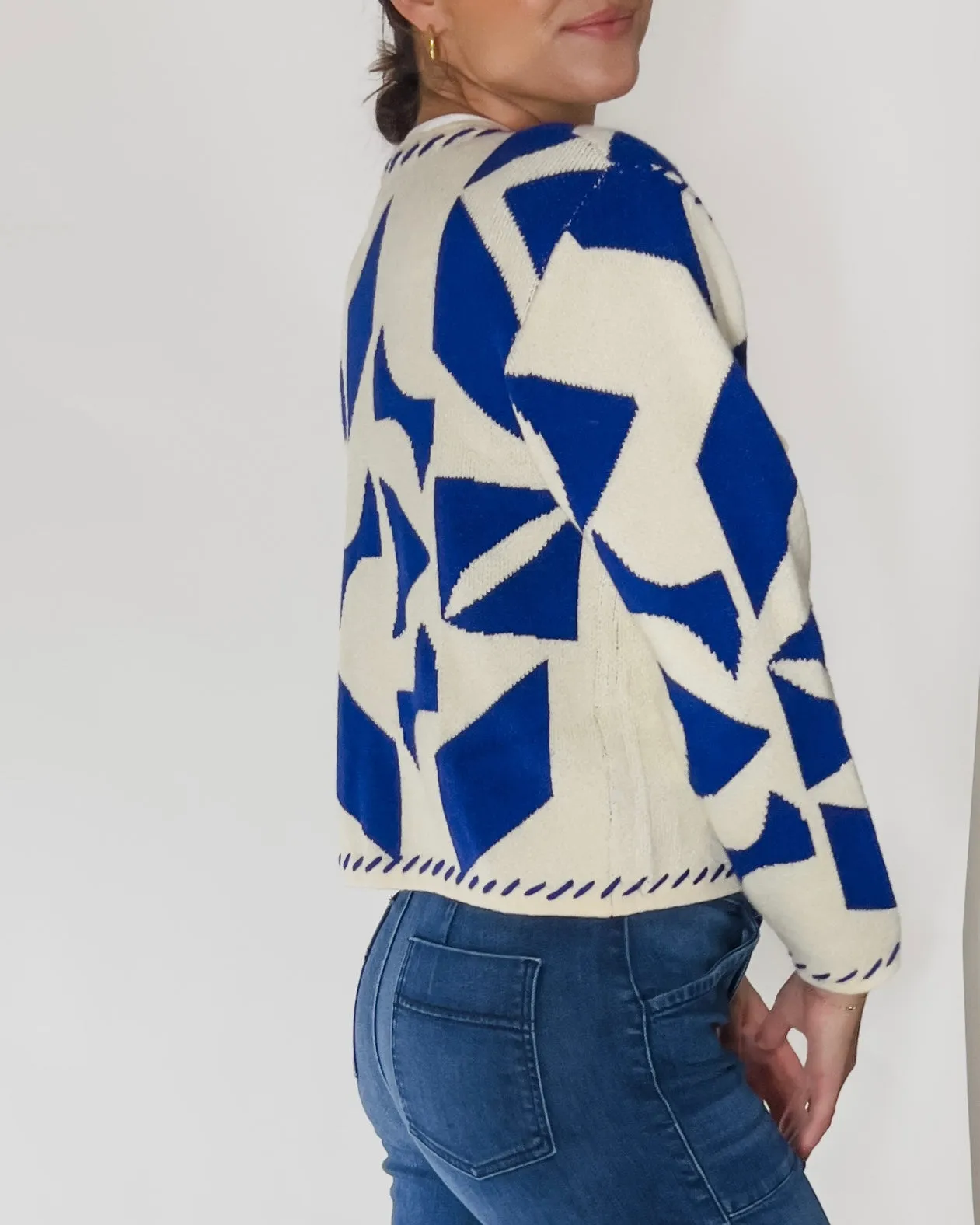 Ana Geo Knit Tie Front Cardigan