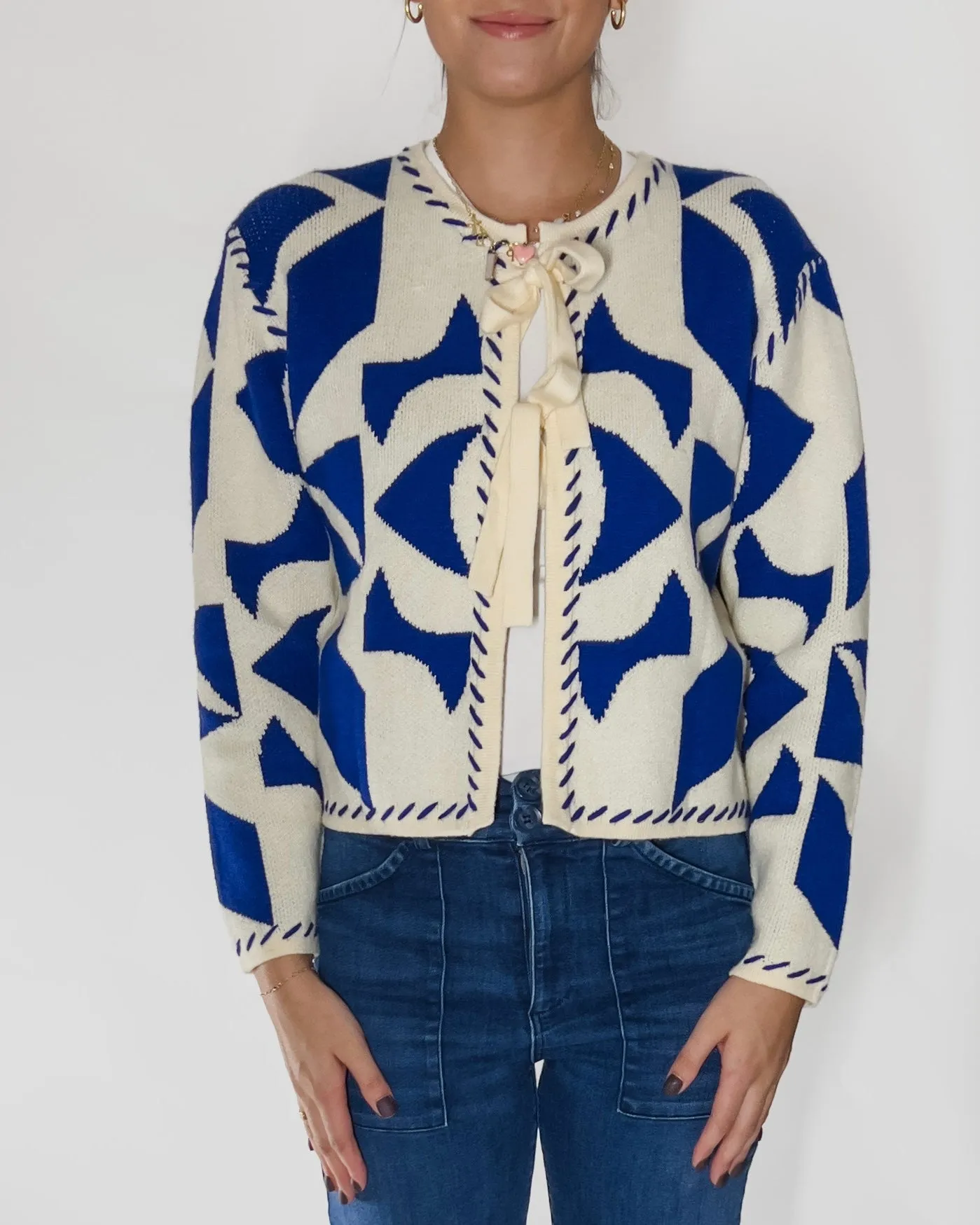 Ana Geo Knit Tie Front Cardigan