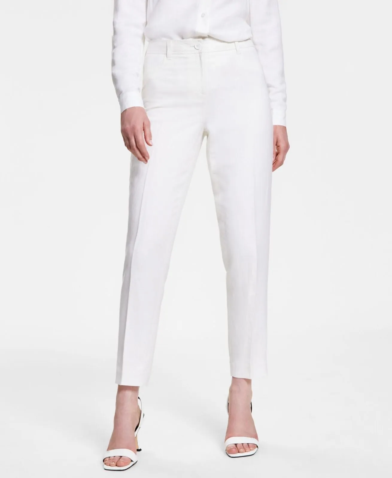 Anne Klein Womens Linen-Blend Slim-Leg Ankle Pants 10869513