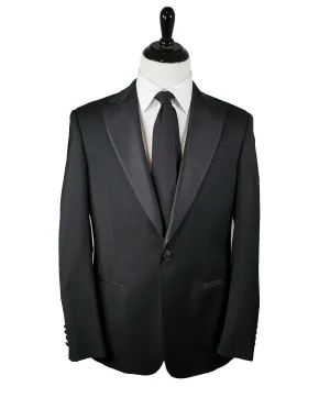 ARMANI COLLEZIONI - Black Peak Lapel 1-Button Satin Tuxedo -  38R