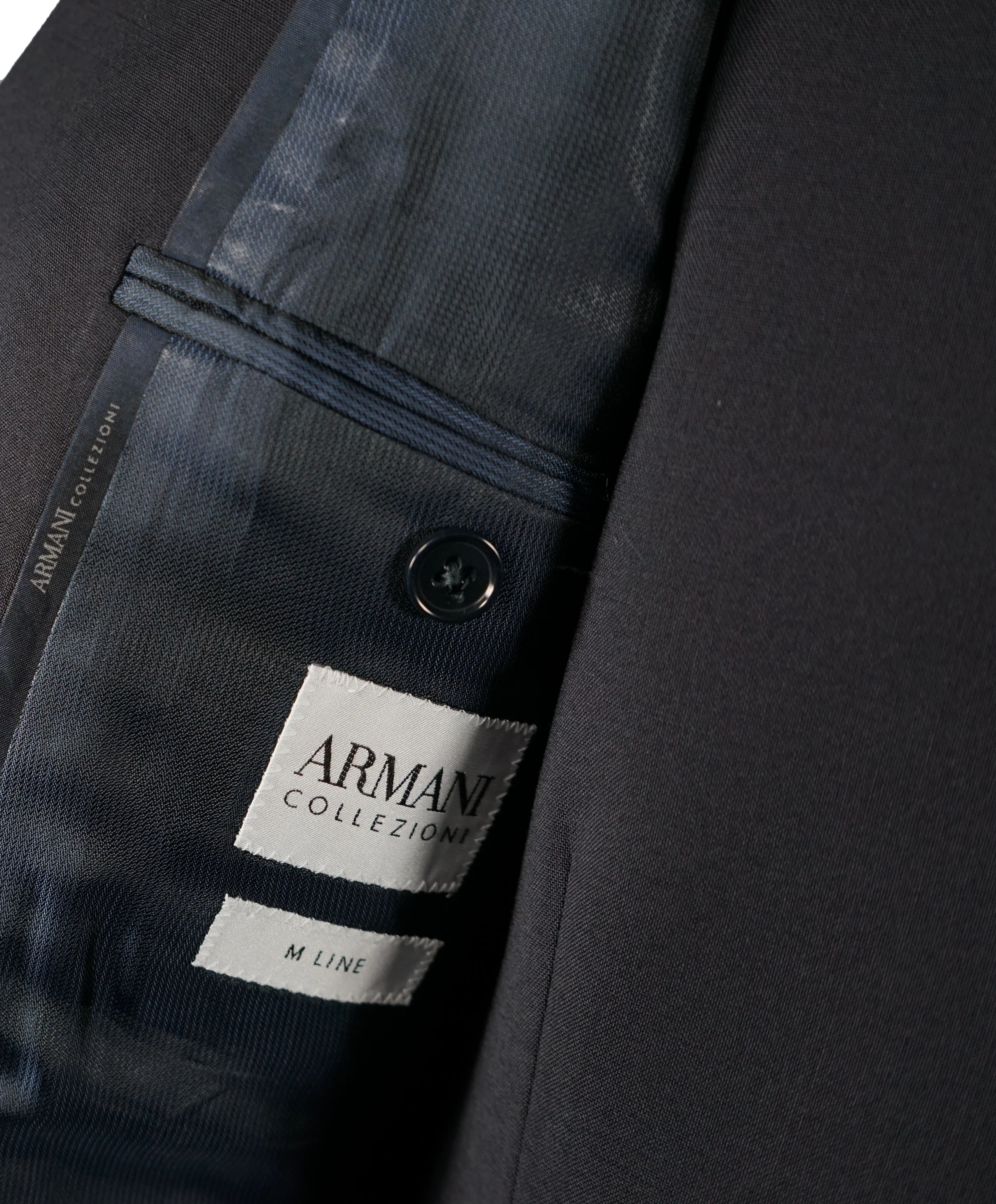 ARMANI COLLEZIONI - “M Line” 3-Piece Navy Solid Suit With Pick Stitching - 46R