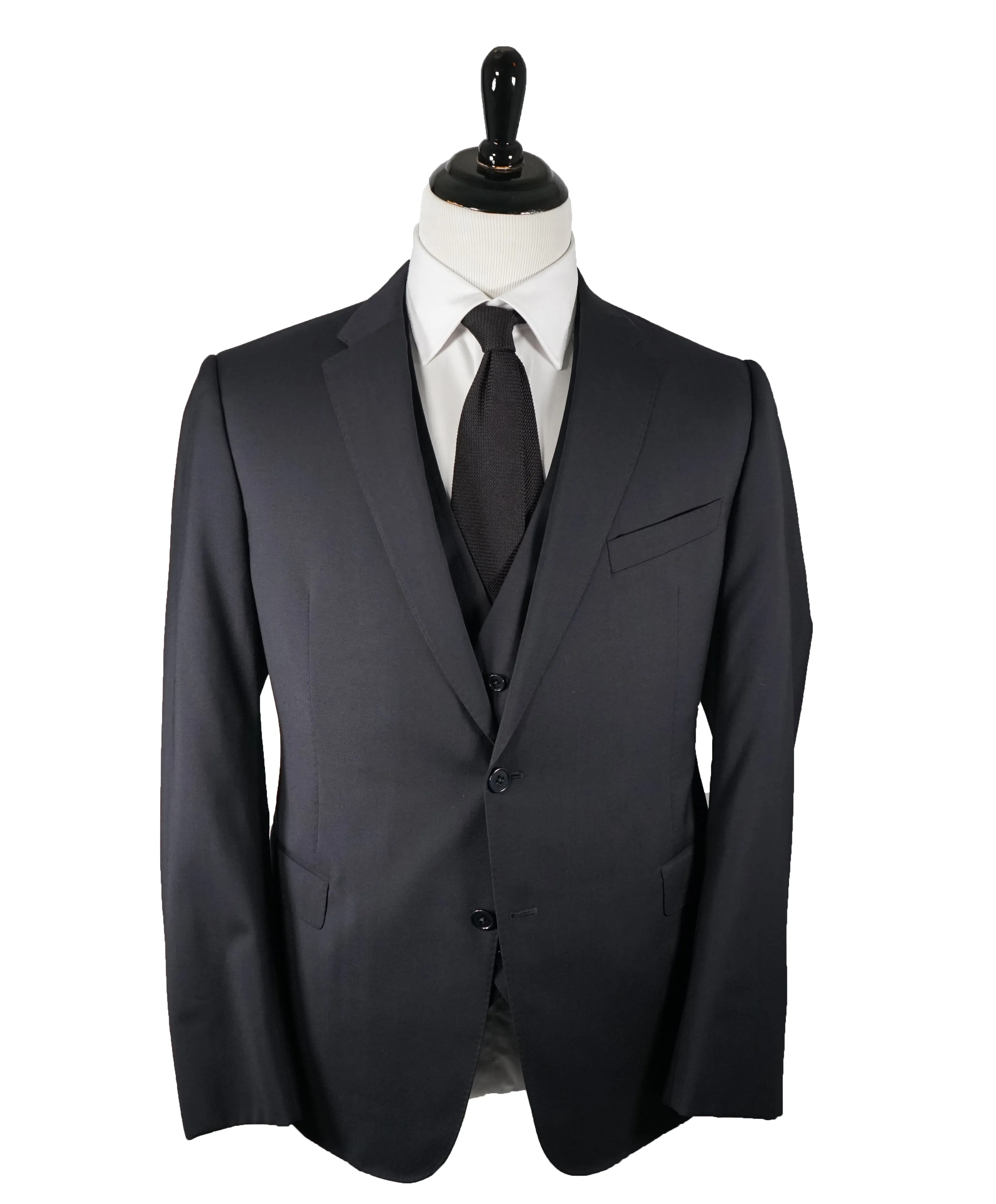 ARMANI COLLEZIONI - “M Line” 3-Piece Navy Solid Suit With Pick Stitching - 46R