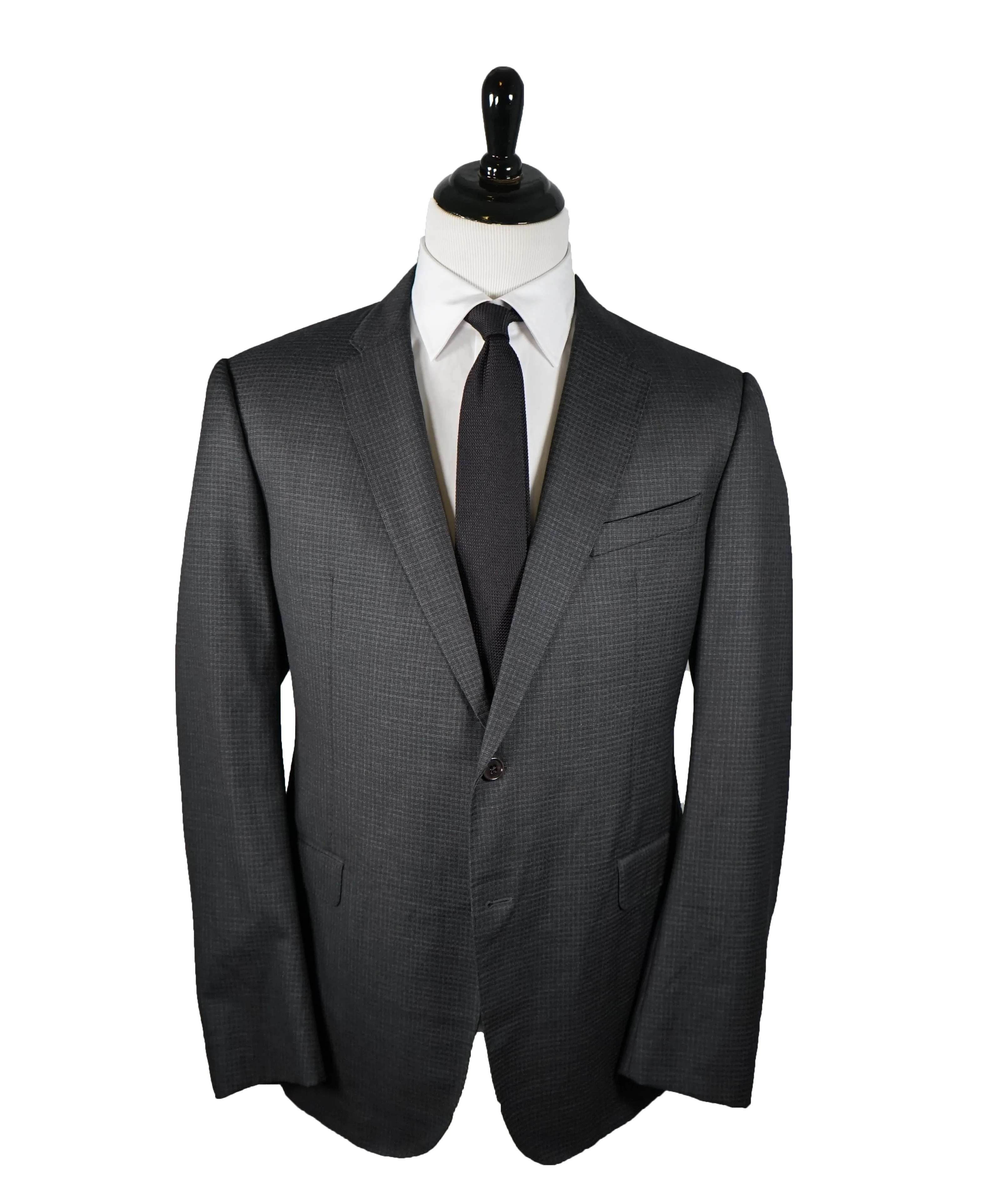 ARMANI COLLEZIONI - “M LINE” MICRO-CHECK BASKET WEAVE GRAY SUIT - 46L