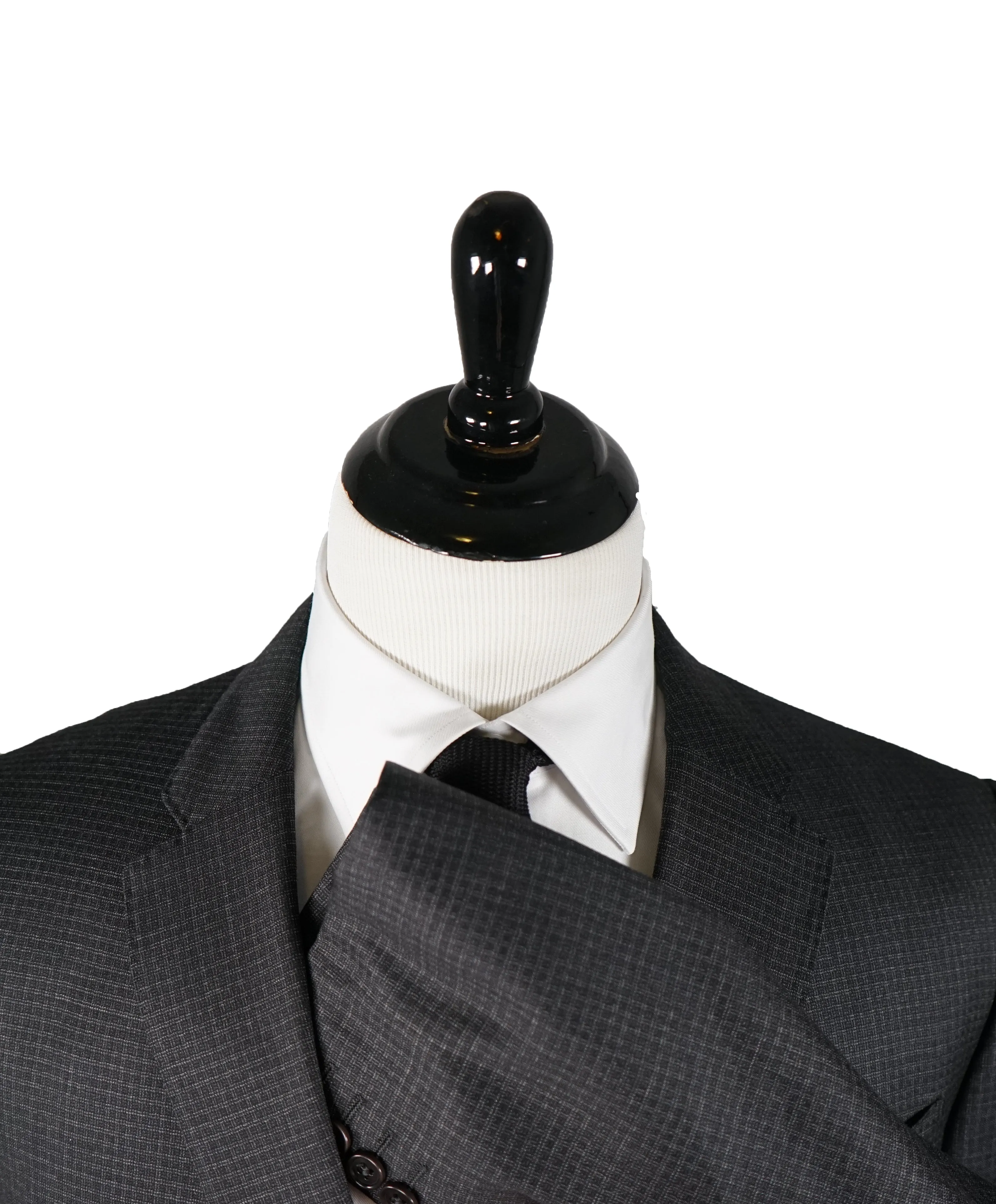 ARMANI COLLEZIONI - “M LINE” MICRO-CHECK BASKET WEAVE GRAY SUIT - 46L