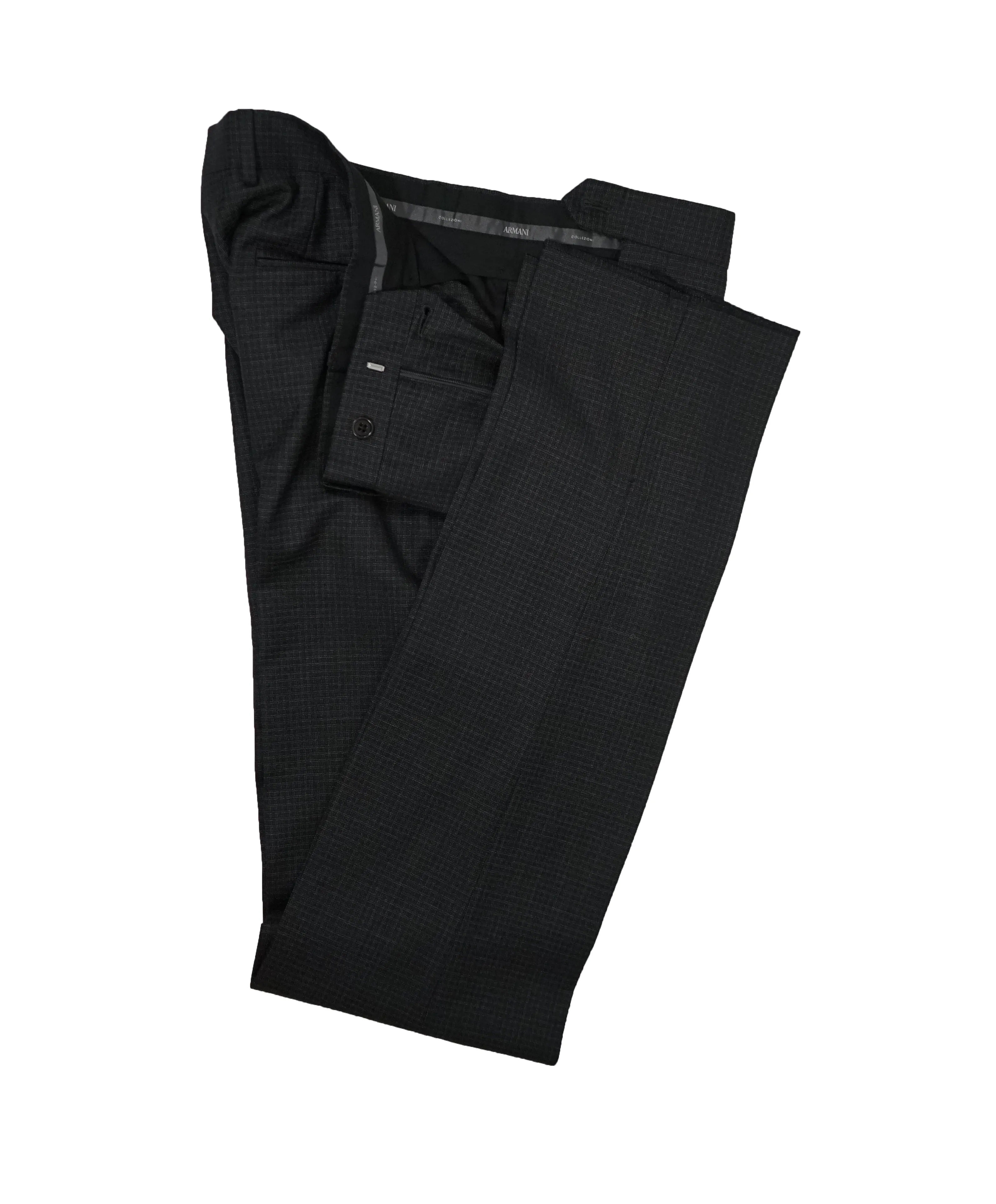 ARMANI COLLEZIONI - “M LINE” MICRO-CHECK BASKET WEAVE GRAY SUIT - 46L