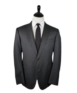 ARMANI COLLEZIONI - “M LINE” MICRO-CHECK BASKET WEAVE GRAY SUIT - 46L