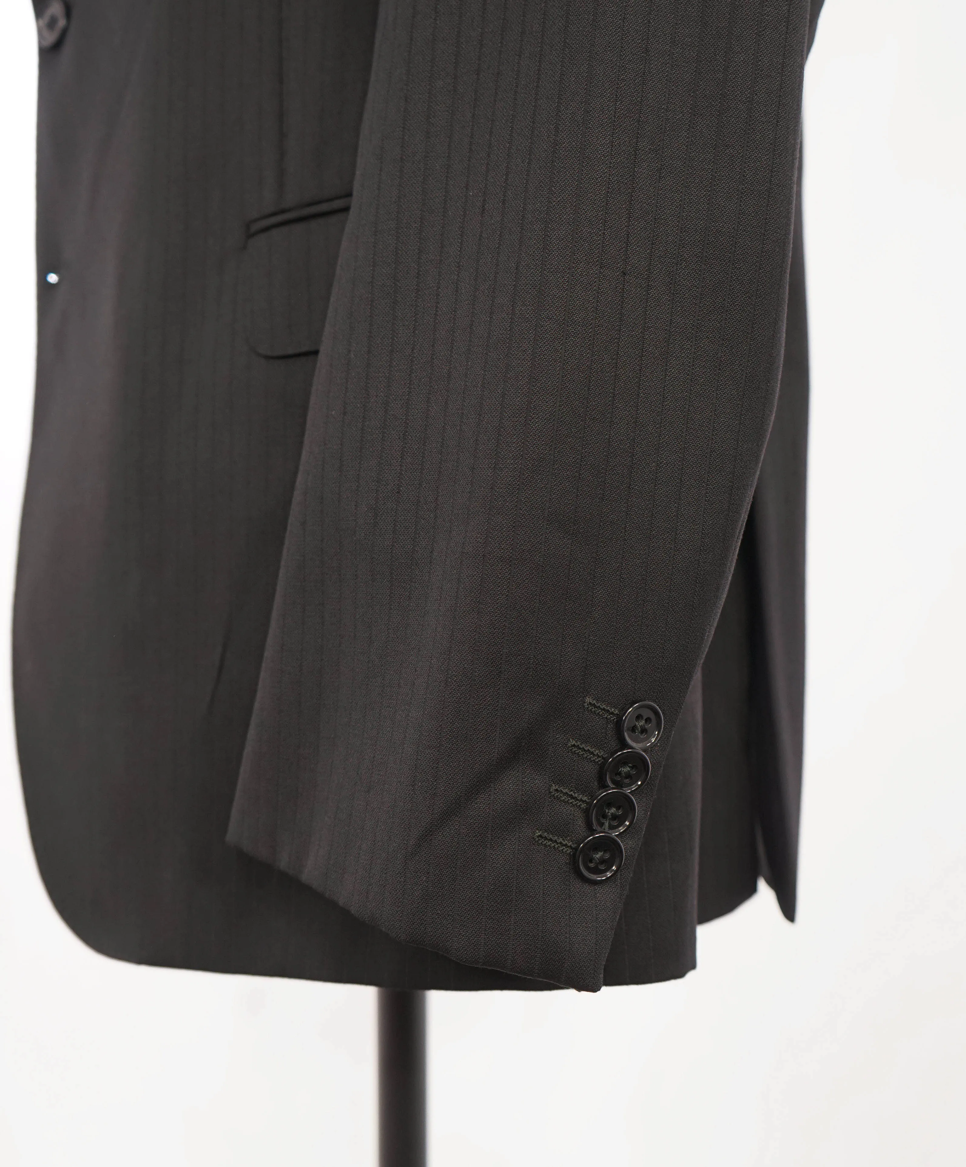 ARMANI COLLEZIONI - “M Line” PEAK Lapel Black Tonal Stripe Suit - 46R