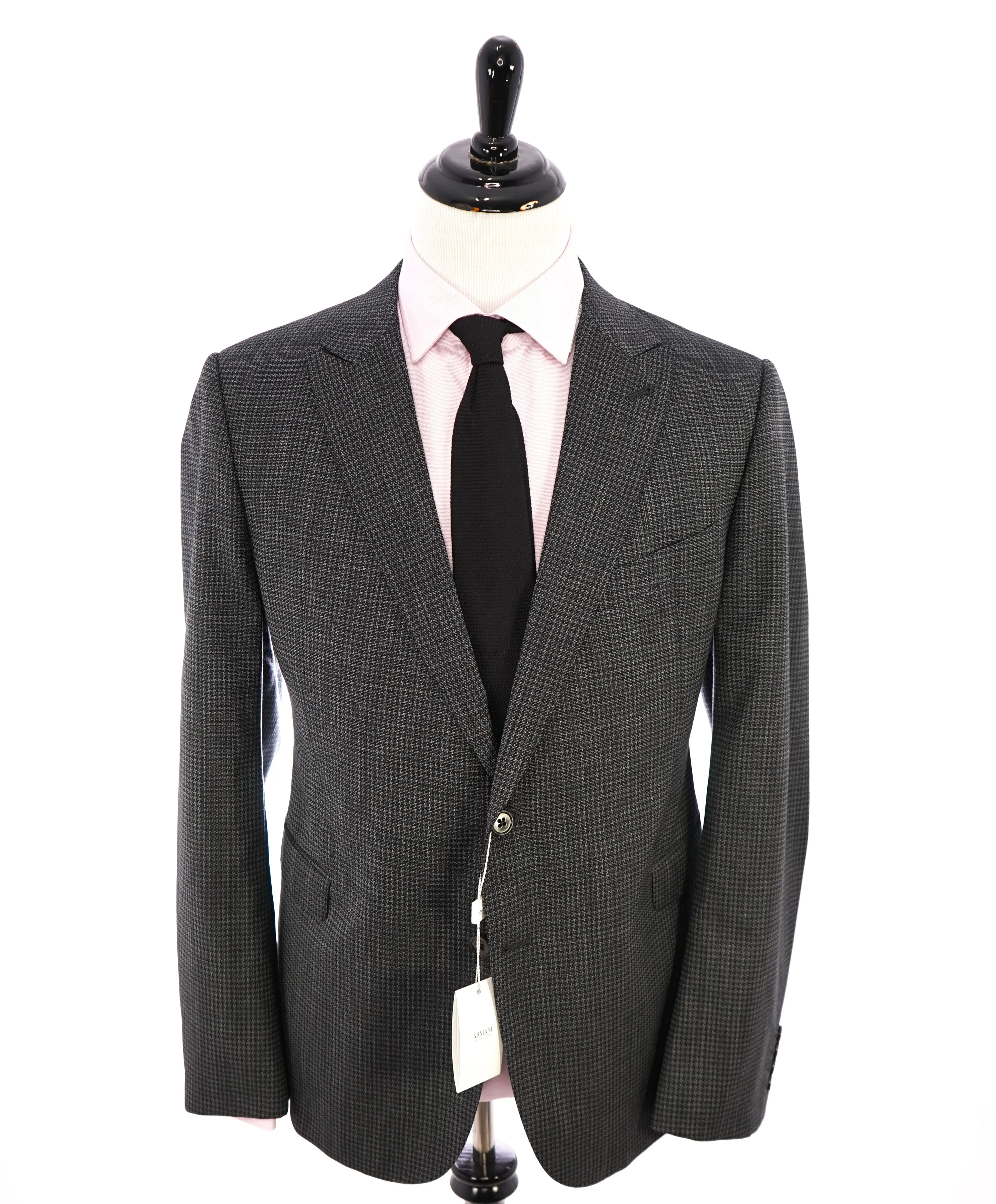 ARMANI COLLEZIONI -  "M Line" Houndstooth Gray Peak Lapel Suit - 46R