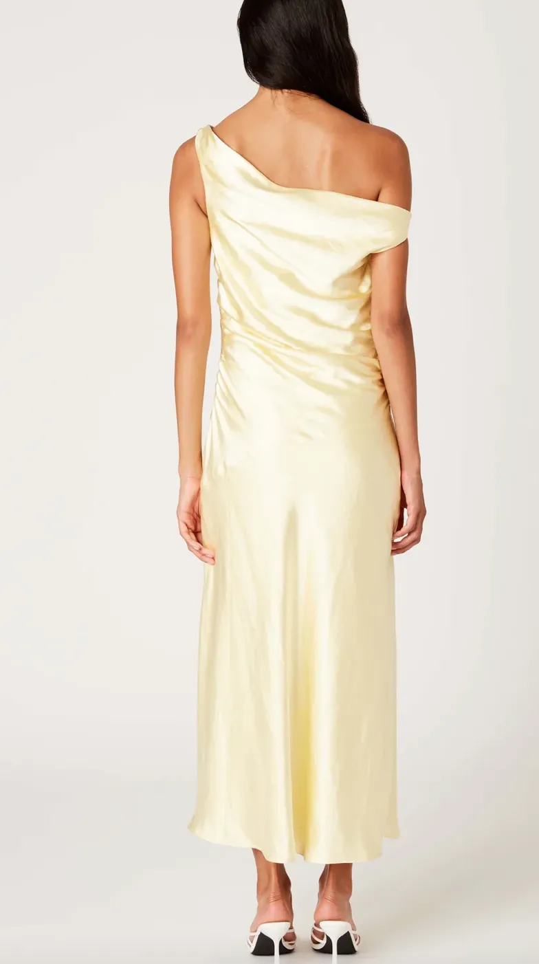 Asymmetrical High Slit Bias Cut Midi Dress