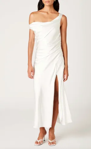 Asymmetrical High Slit Bias Cut Midi Dress