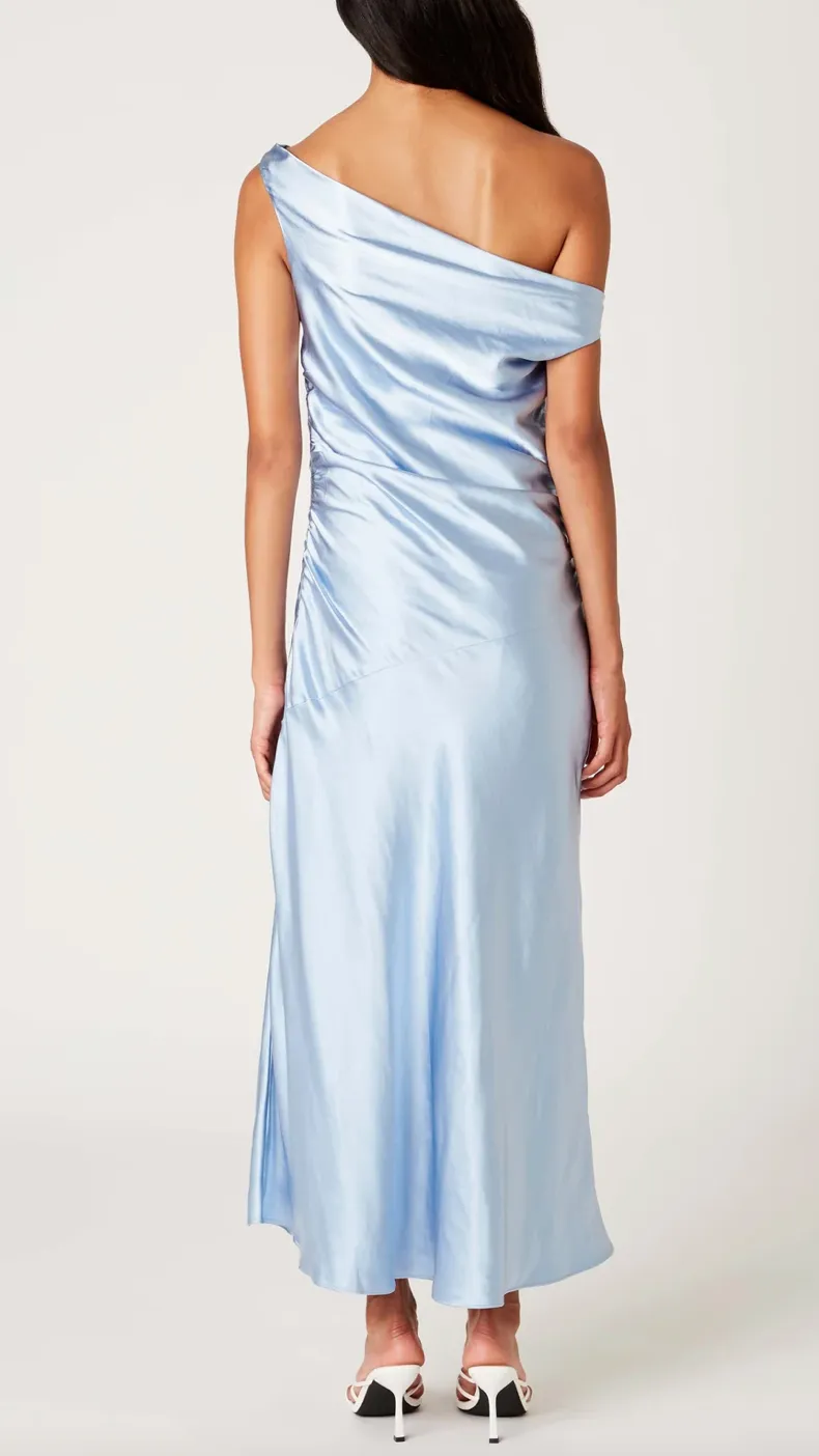 Asymmetrical High Slit Bias Cut Midi Dress