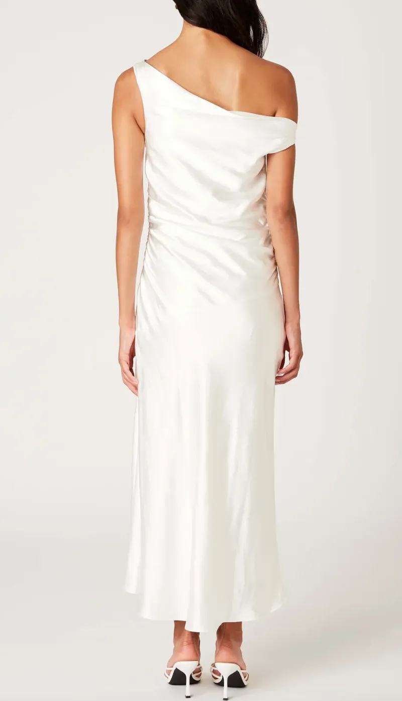 Asymmetrical High Slit Bias Cut Midi Dress