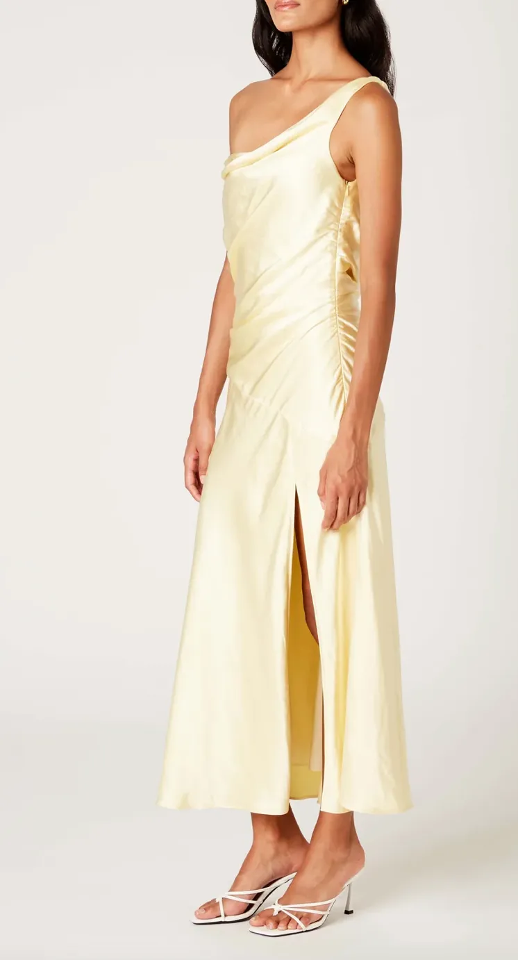 Asymmetrical High Slit Bias Cut Midi Dress