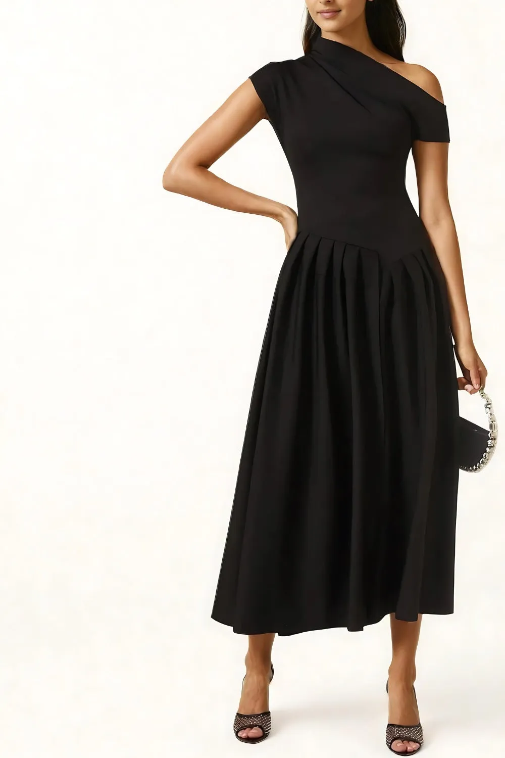 Asymmetrical Pleated Midi Dress