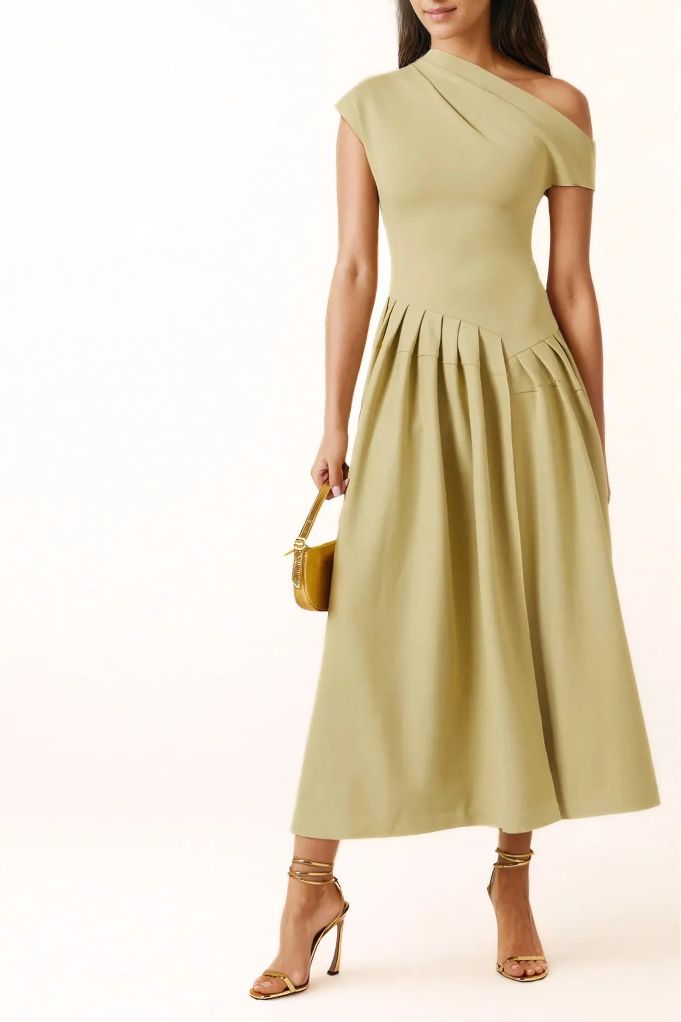 Asymmetrical Pleated Midi Dress
