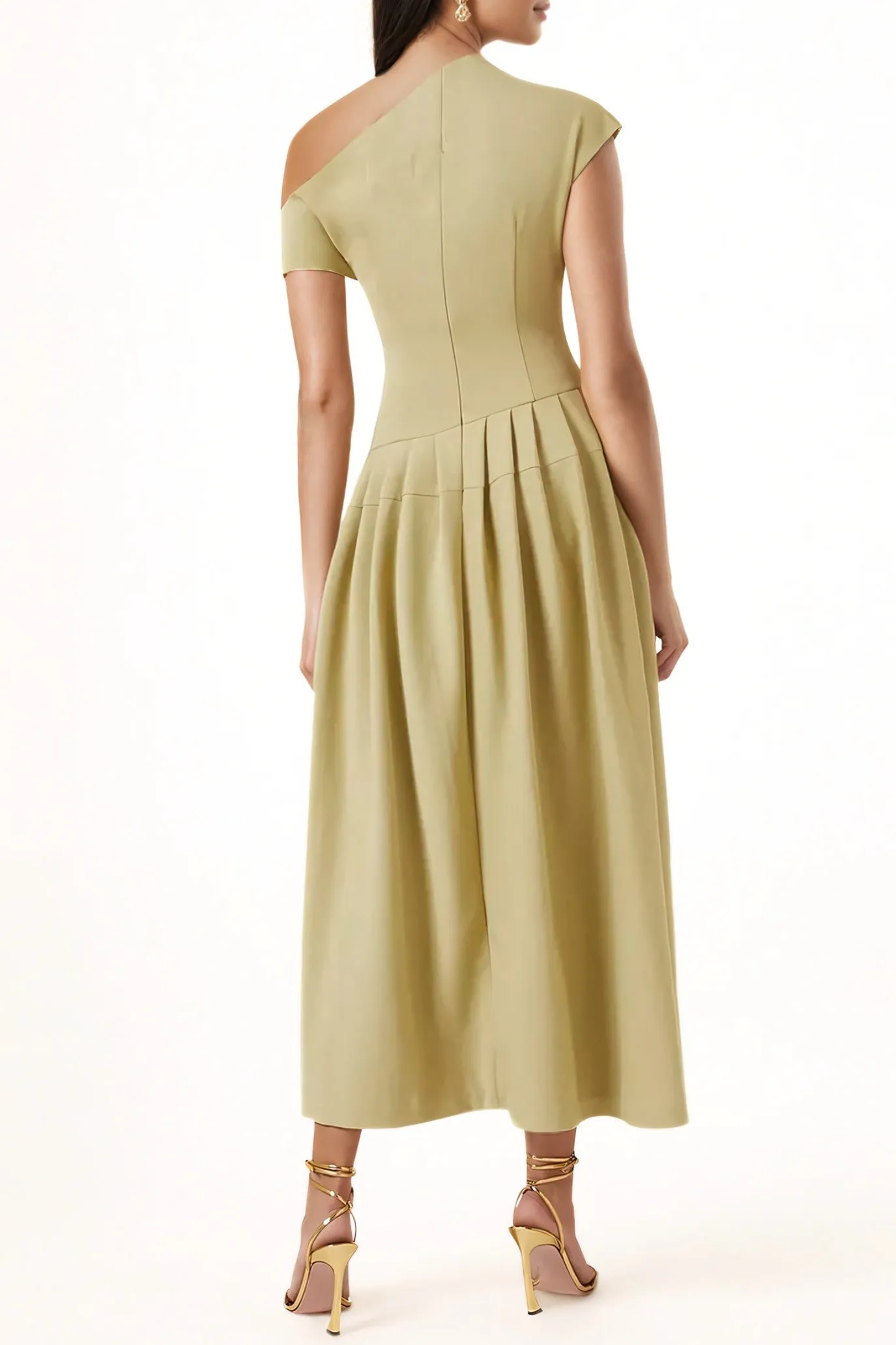 Asymmetrical Pleated Midi Dress