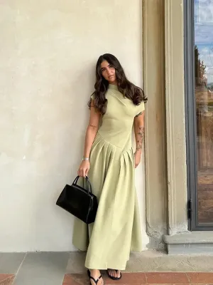 Asymmetrical Pleated Midi Dress