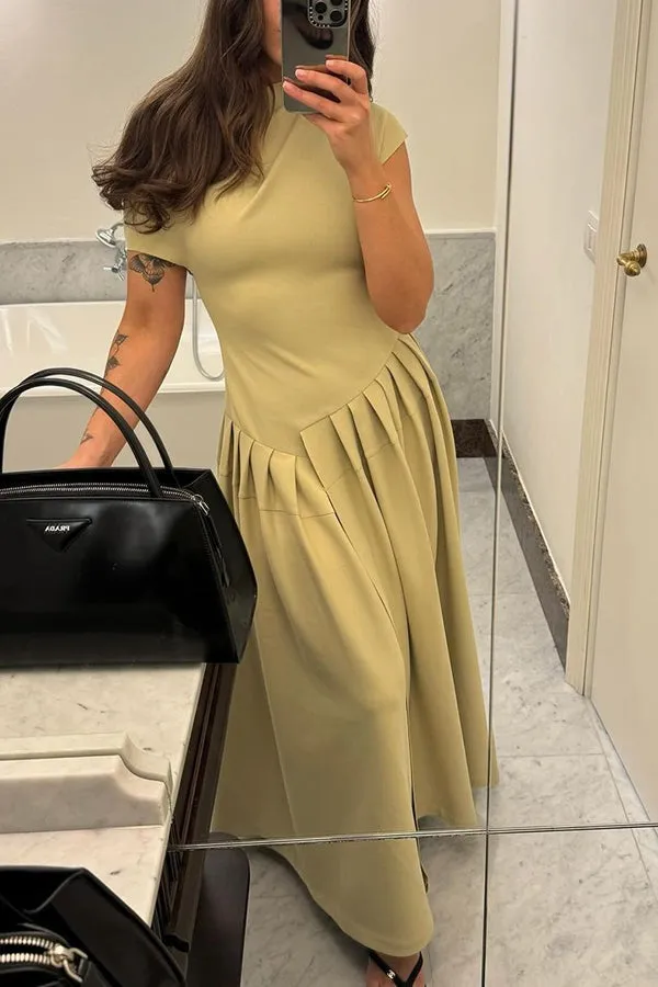 Asymmetrical Pleated Midi Dress