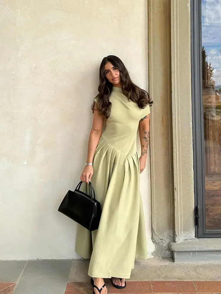 Asymmetrical Pleated Midi Dress