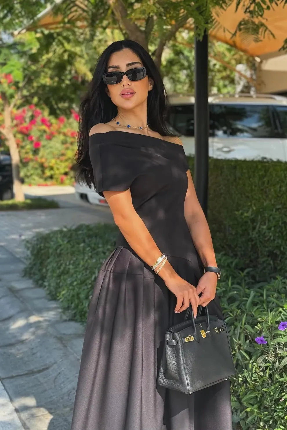 Asymmetrical Pleated Midi Dress