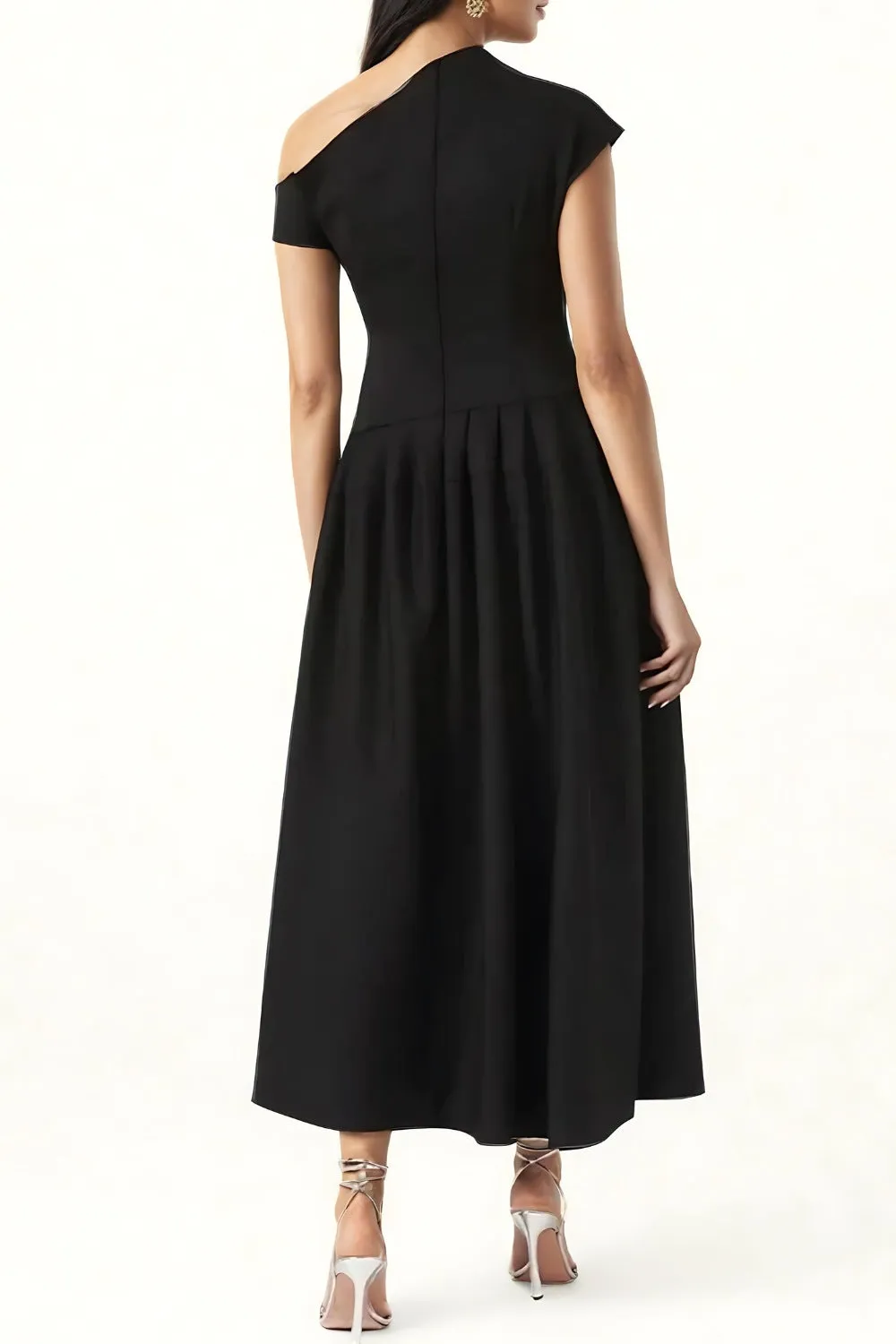 Asymmetrical Pleated Midi Dress