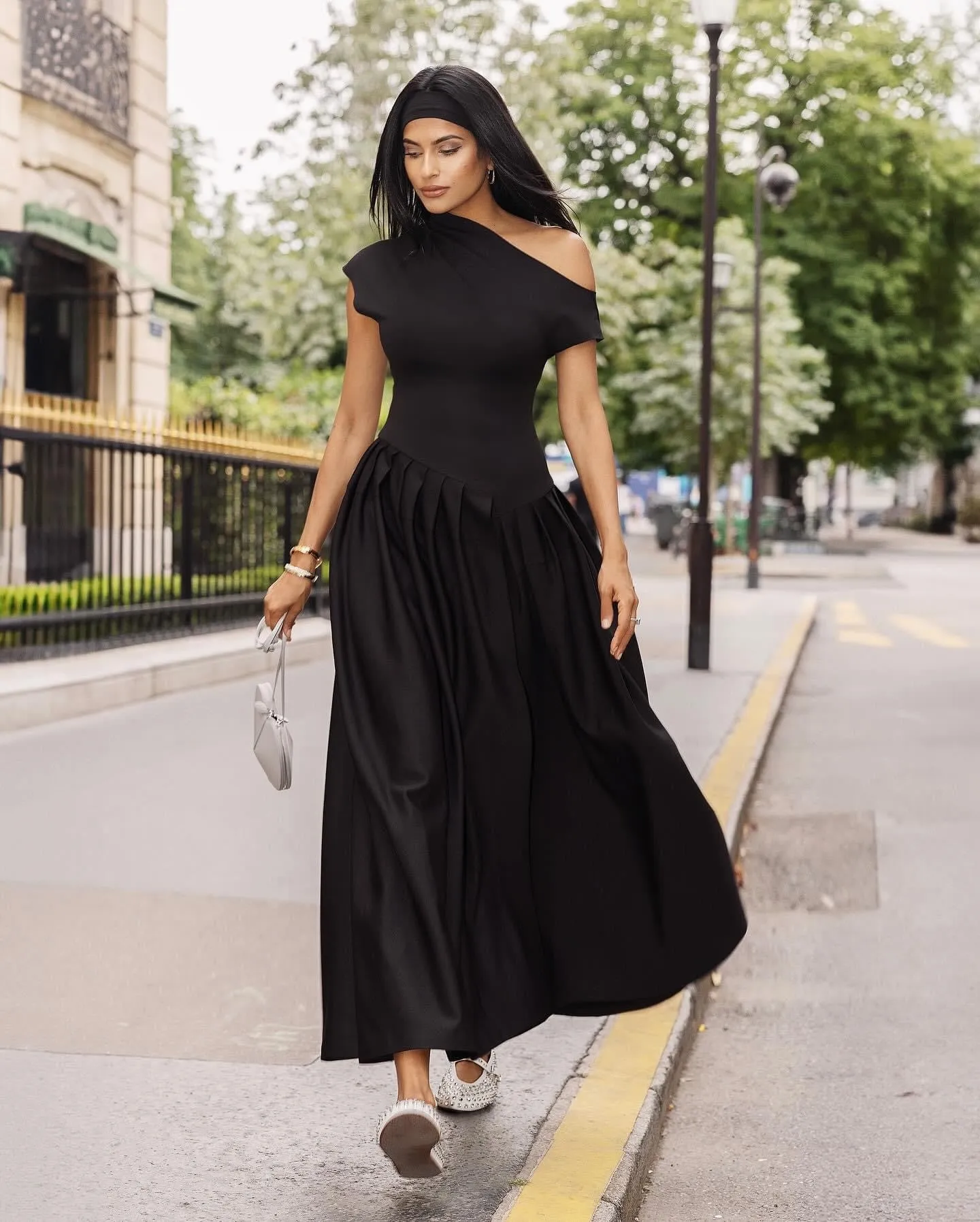 Asymmetrical Pleated Midi Dress