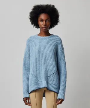 ATM Multicolor Heather Merino Blend Crew Neck Sweater - Heather Denim Blue