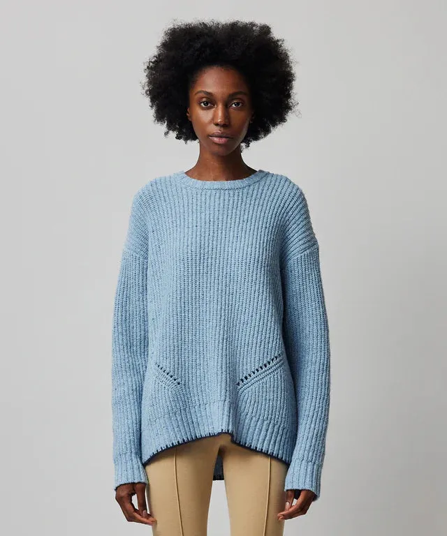 ATM Multicolor Heather Merino Blend Crew Neck Sweater - Heather Denim Blue