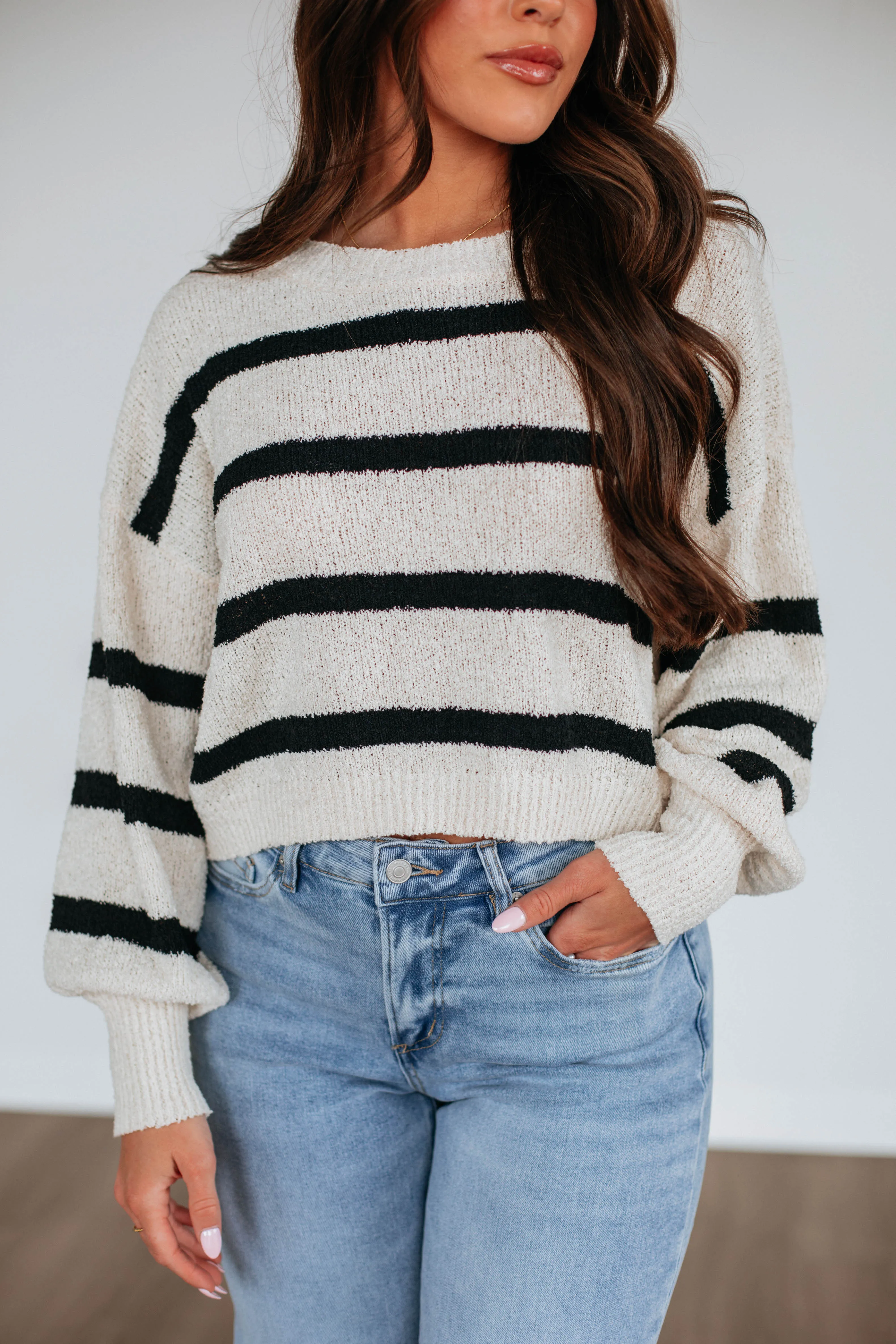 Aubriana Striped Sweater - Natural/Black Mix