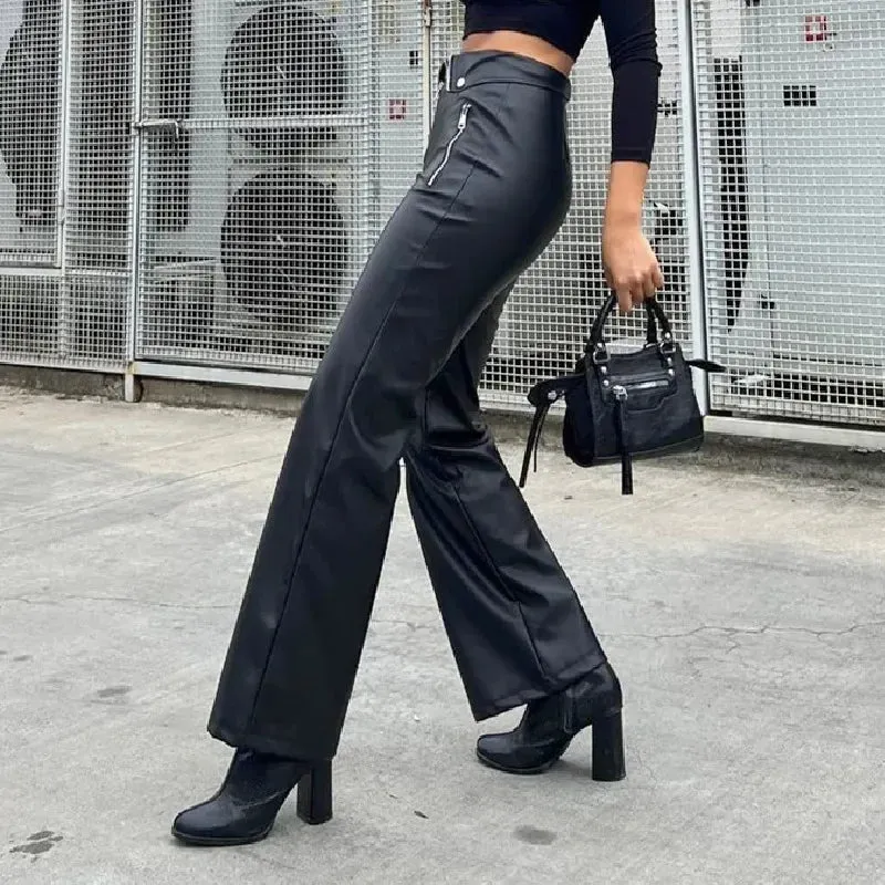 Bella - PU Leather Zipper Slim Pants