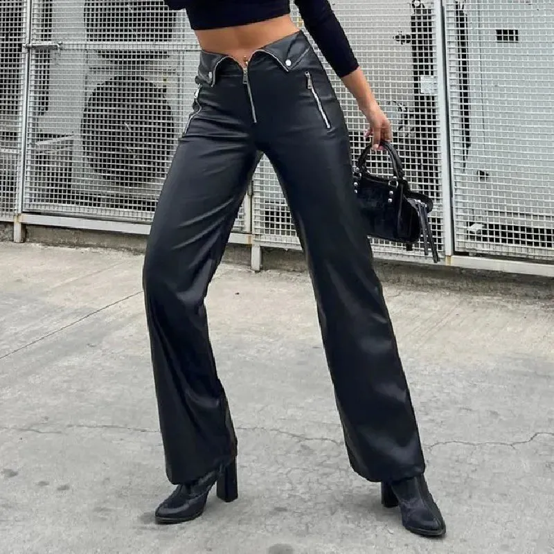 Bella - PU Leather Zipper Slim Pants
