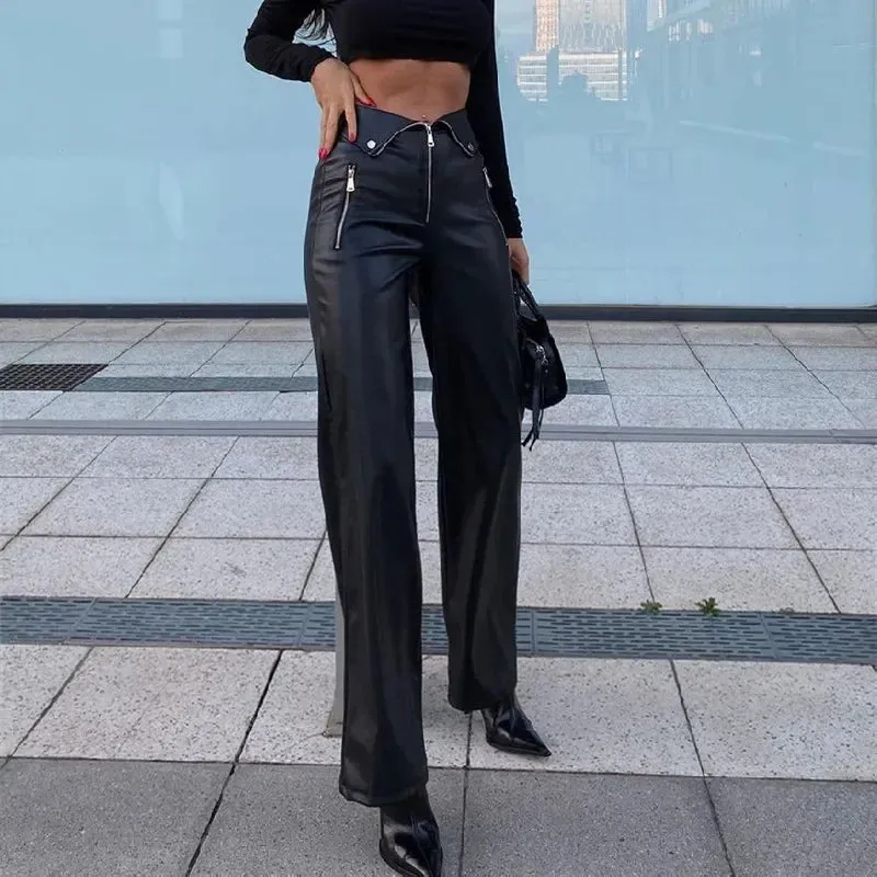 Bella - PU Leather Zipper Slim Pants